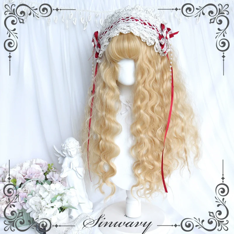 Sinwavy - Black Gold Girl - Elegant Lolita Wig Golden Long Curly Hair - Image 7