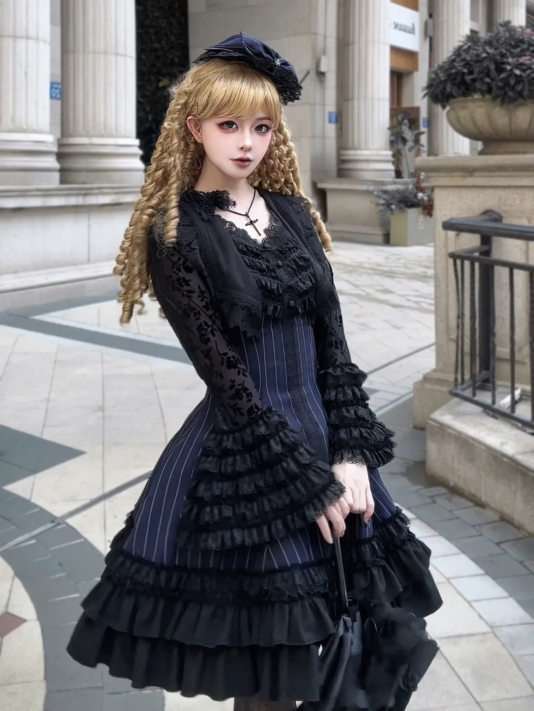 Six-Panel Gothic Lolita JSK Dress, Tiered Ruffles - Image 10