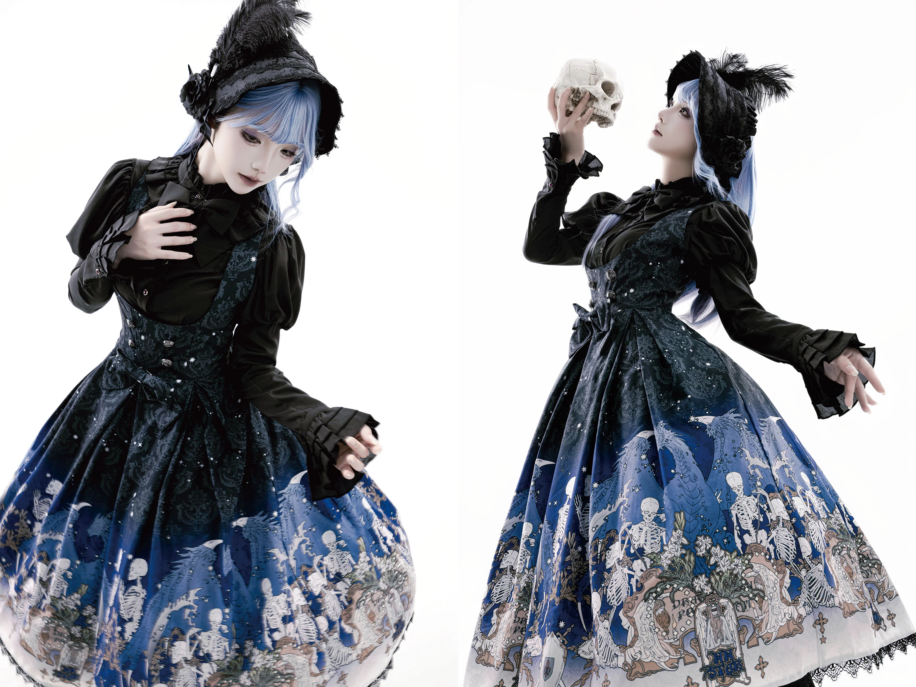 Dragonbone Lily - Dragon Skeleton Print Gothic Lolita Bust-supporting JSK and BNT - Image 11