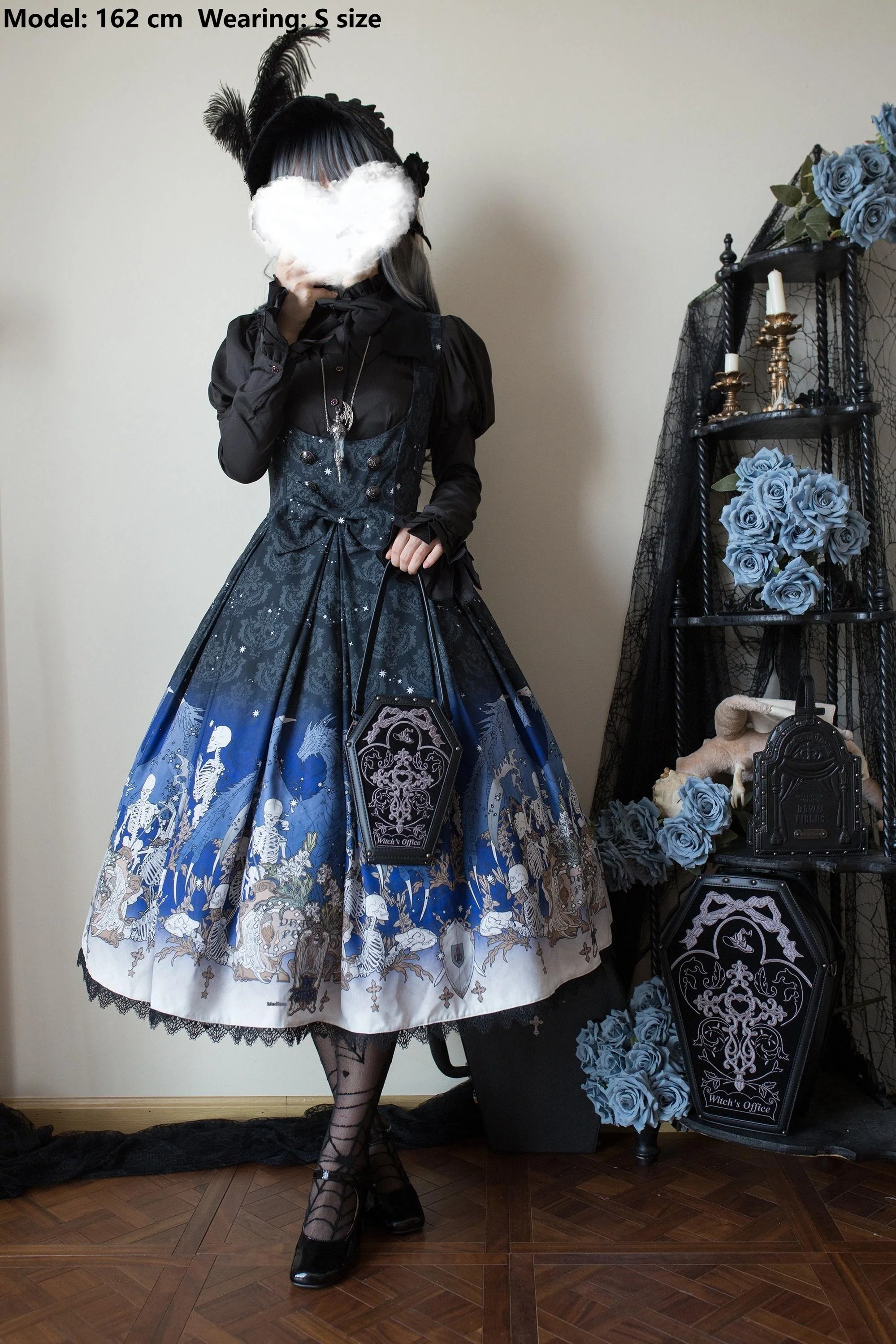 Dragonbone Lily - Dragon Skeleton Print Gothic Lolita Bust-supporting JSK and BNT - Image 15