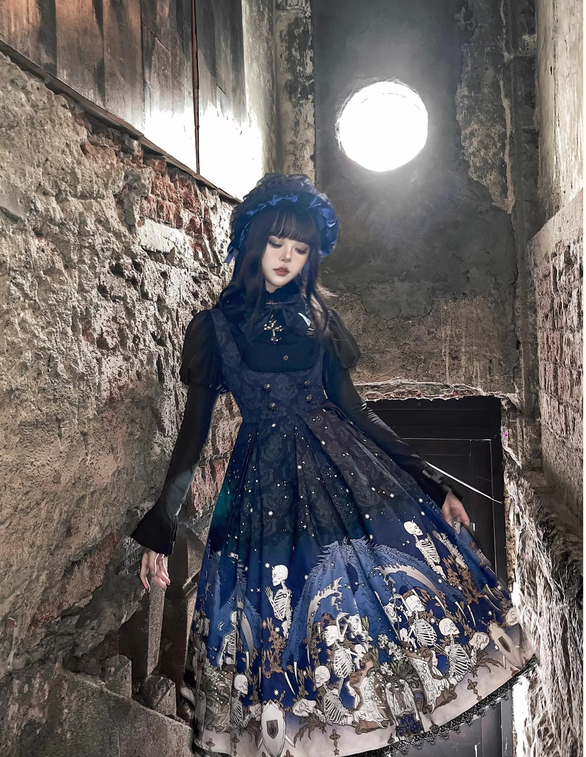 Dragonbone Lily - Dragon Skeleton Print Gothic Lolita Bust-supporting JSK and BNT - Image 23