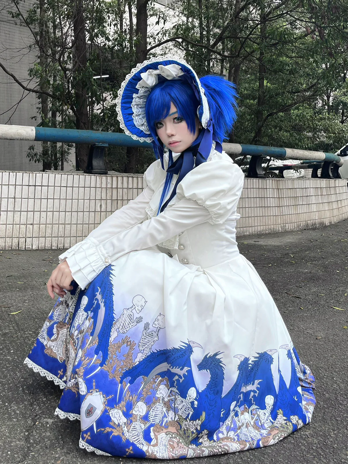 Dragonbone Lily - Dragon Skeleton Print Gothic Lolita Bust-supporting JSK and BNT - Image 26
