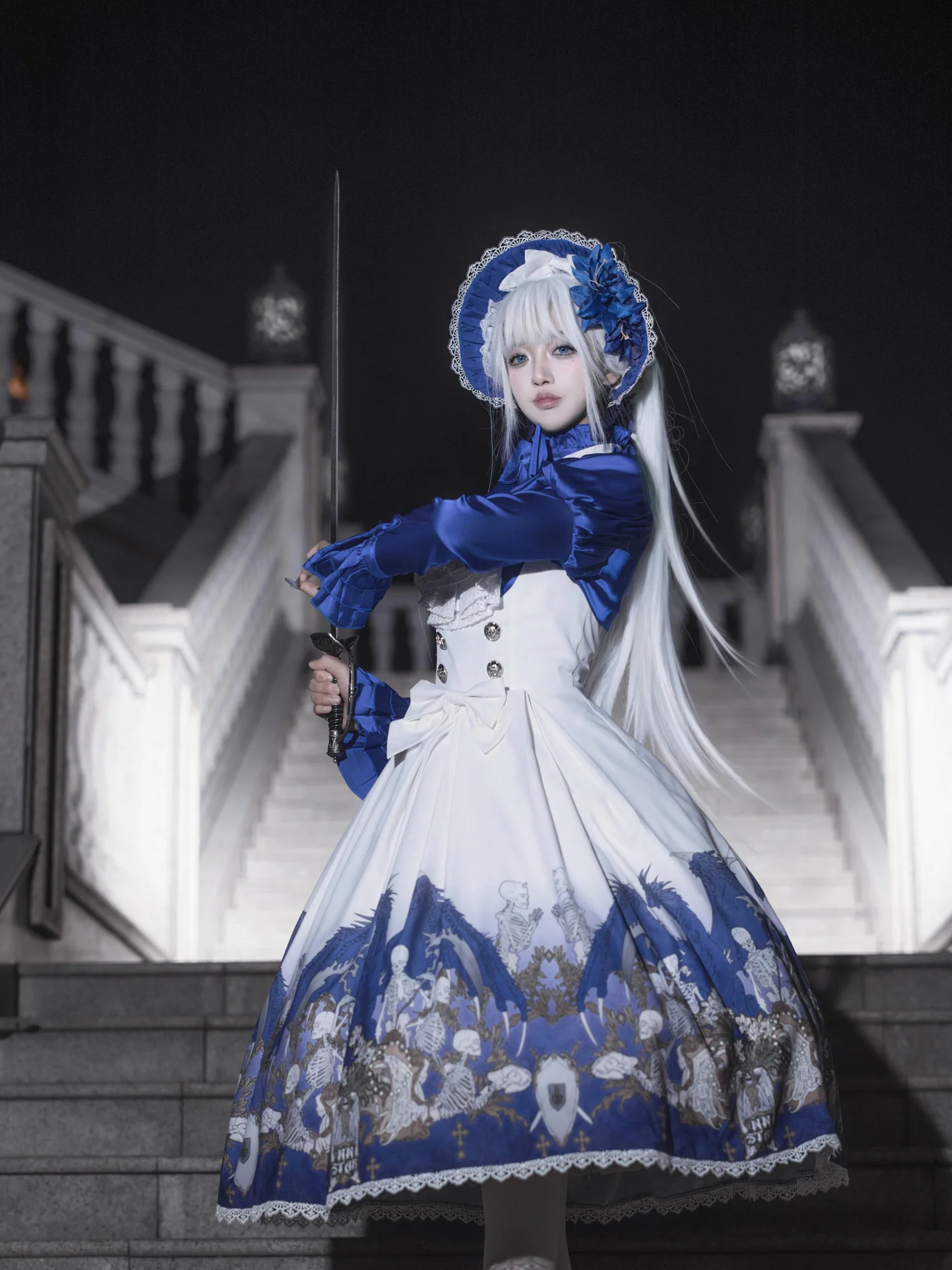 Dragonbone Lily - Dragon Skeleton Print Gothic Lolita Bust-supporting JSK and BNT - Image 27