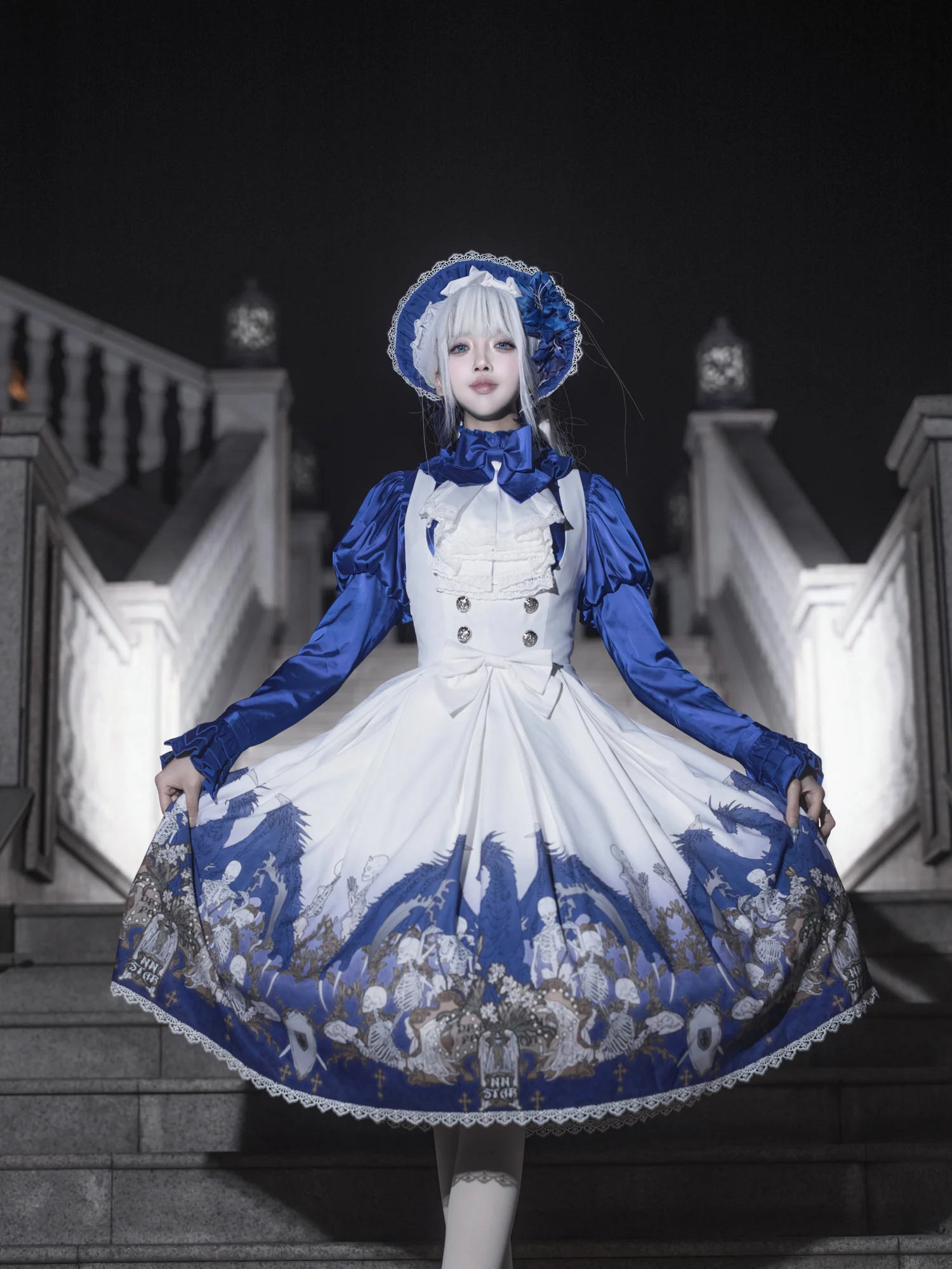 Dragonbone Lily - Dragon Skeleton Print Gothic Lolita Bust-supporting JSK and BNT - Image 29