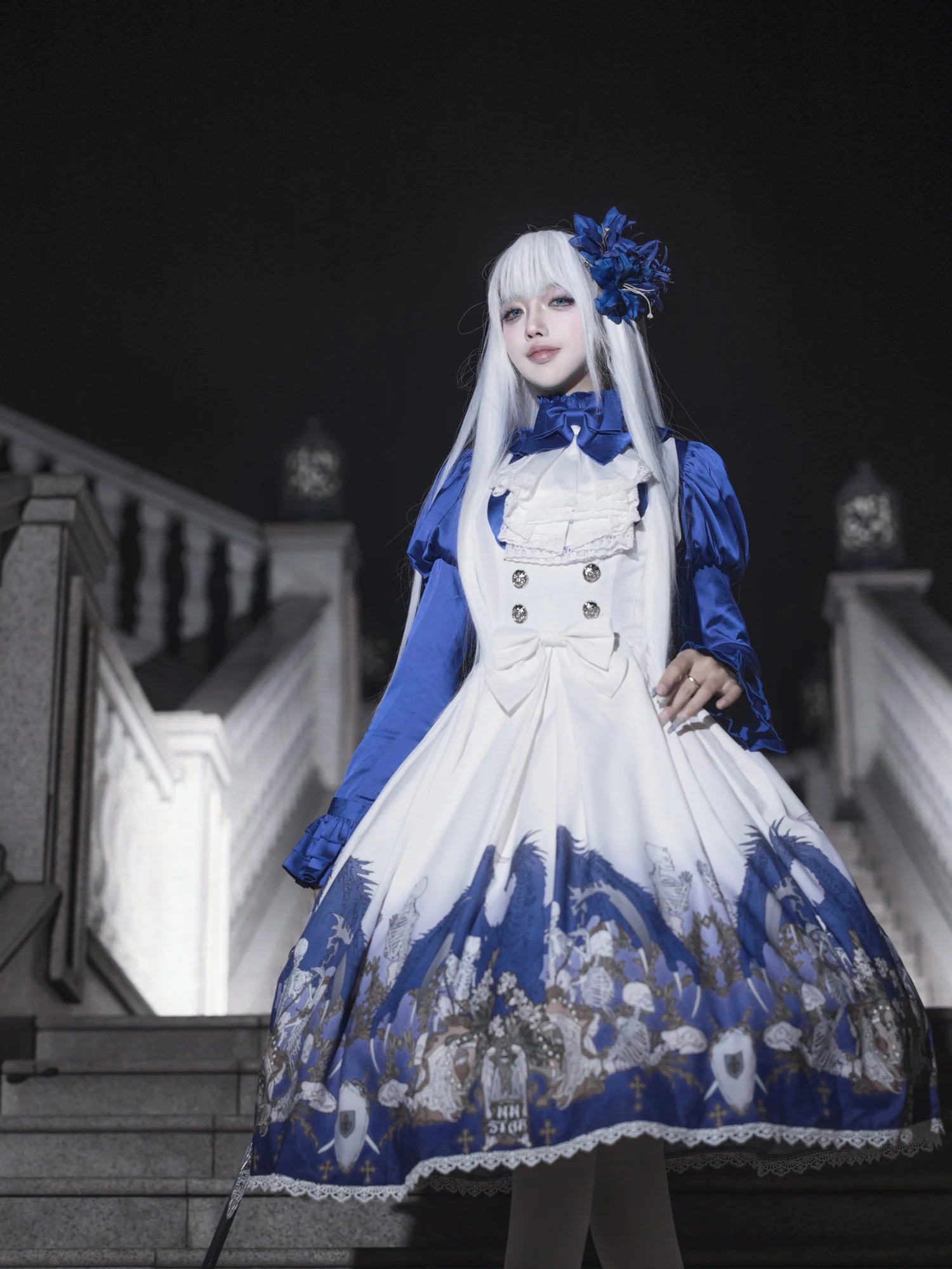 Dragonbone Lily - Dragon Skeleton Print Gothic Lolita Bust-supporting JSK and BNT - Image 31