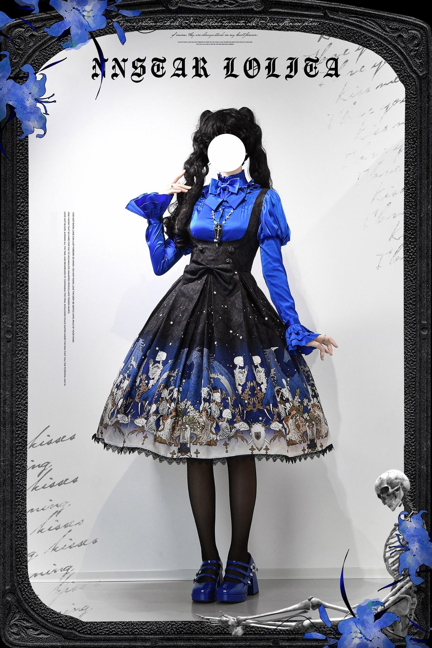 Dragonbone Lily - Dragon Skeleton Print Gothic Lolita Bust-supporting JSK and BNT - Image 4