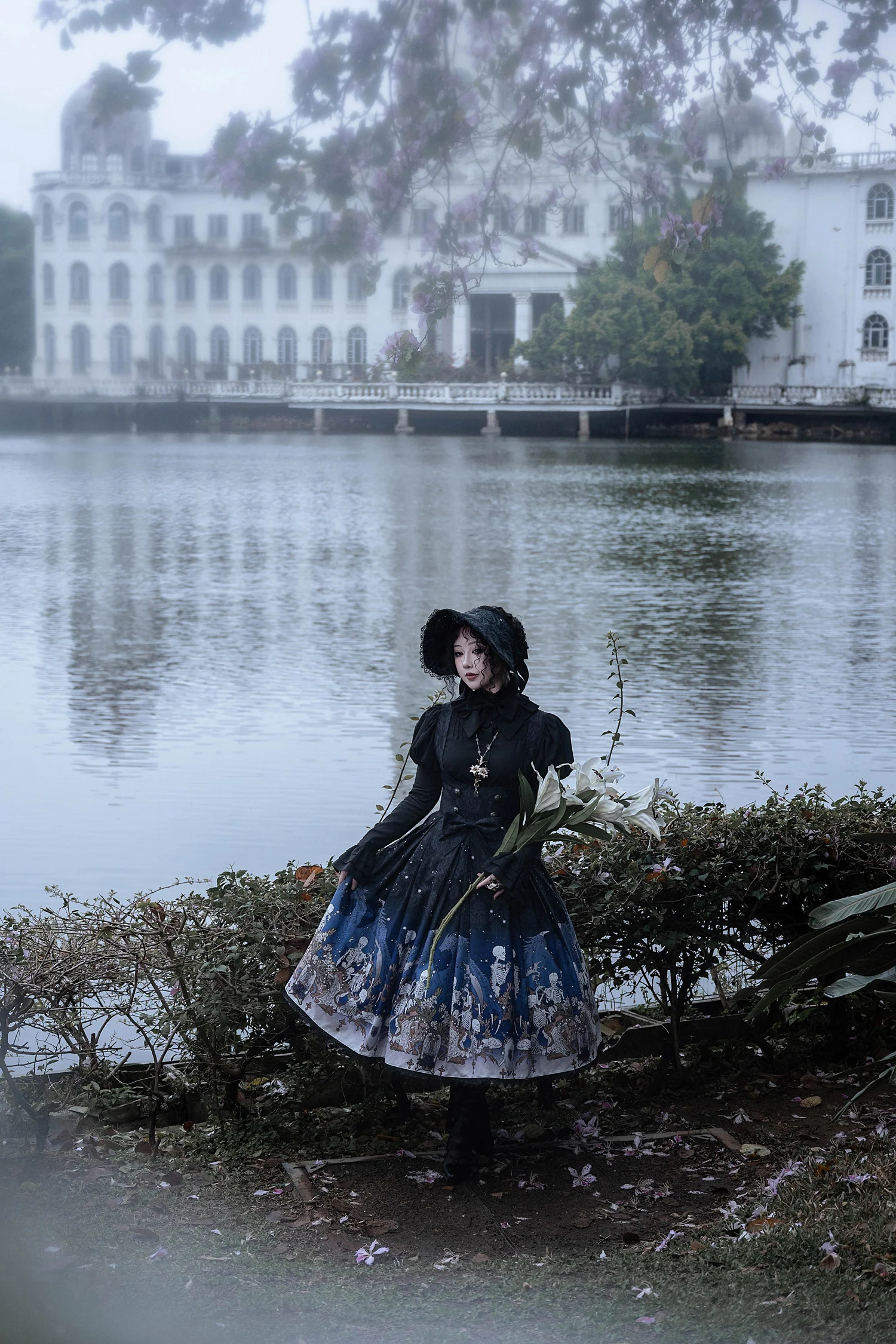 Dragonbone Lily - Dragon Skeleton Print Gothic Lolita Bust-supporting JSK and BNT - Image 5