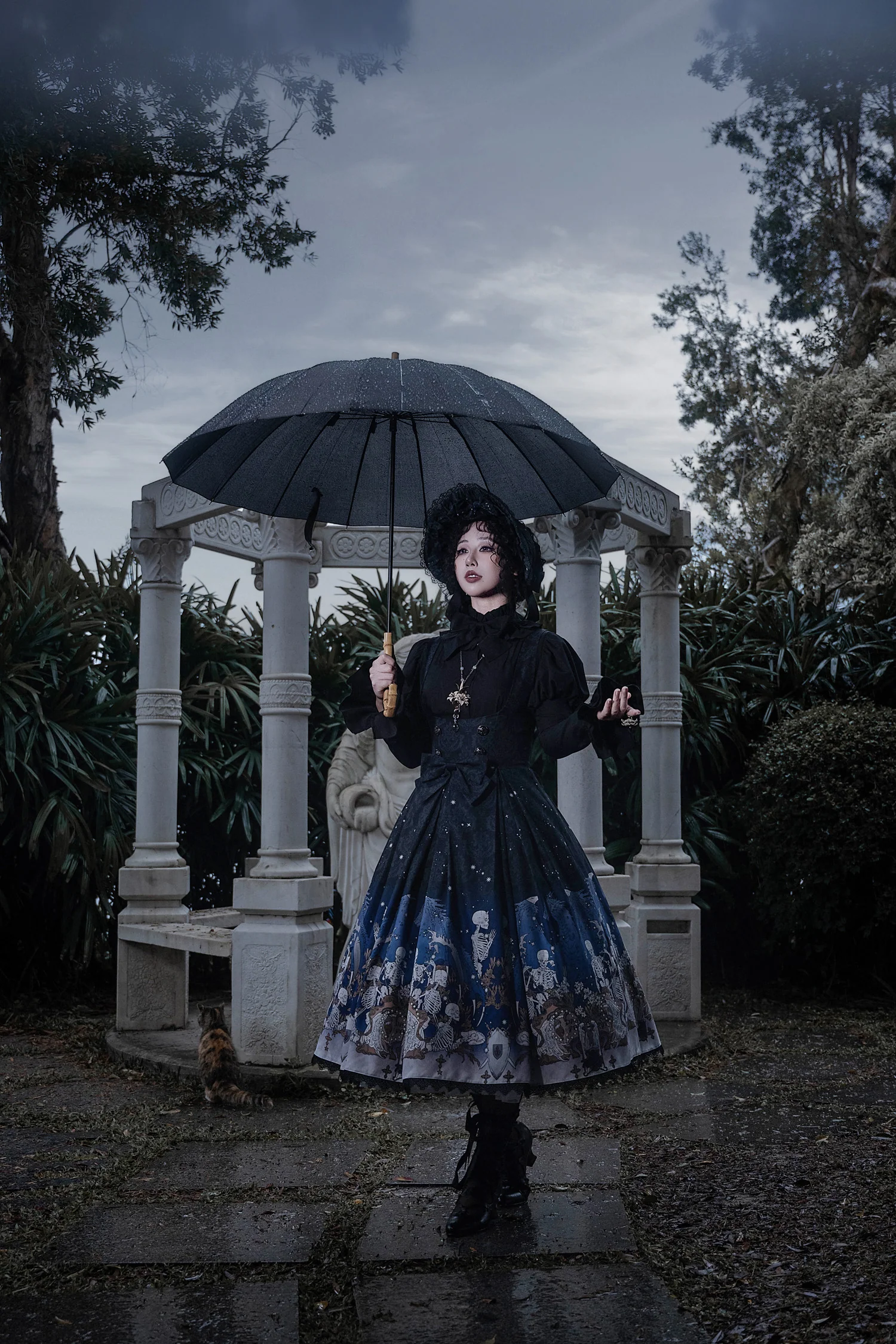 Dragonbone Lily - Dragon Skeleton Print Gothic Lolita Bust-supporting JSK and BNT - Image 8