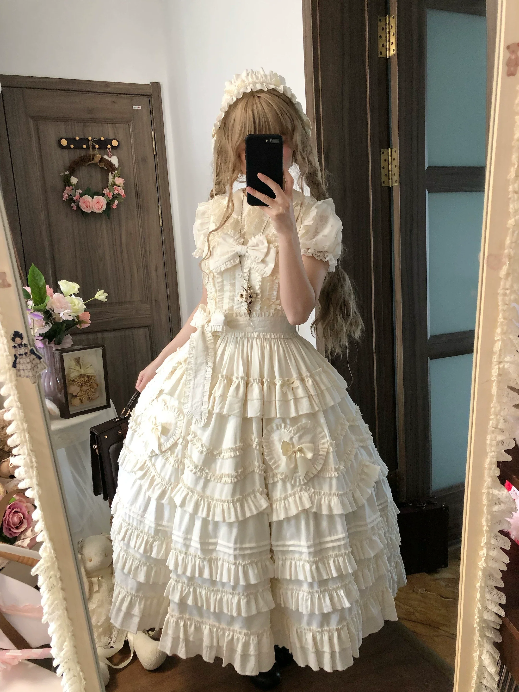 Loveheart - Solid Classic Lolita JSK Dress, Tiered Hem - Image 3