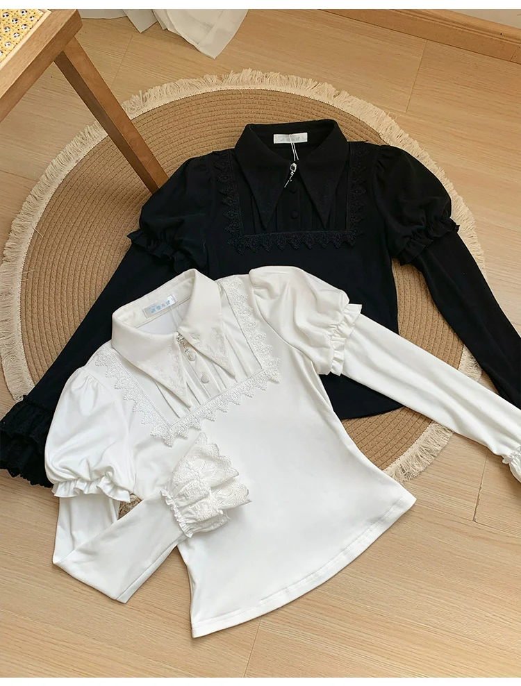 With PUJI - The Vow - Solid Lolita Sweater, Juliet Sleeve, Pointed Collar - Image 3