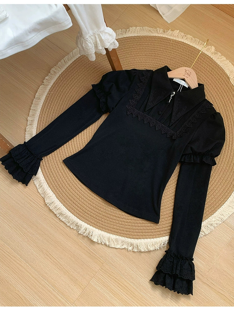 With PUJI - The Vow - Solid Lolita Sweater, Juliet Sleeve, Pointed Collar - Image 6