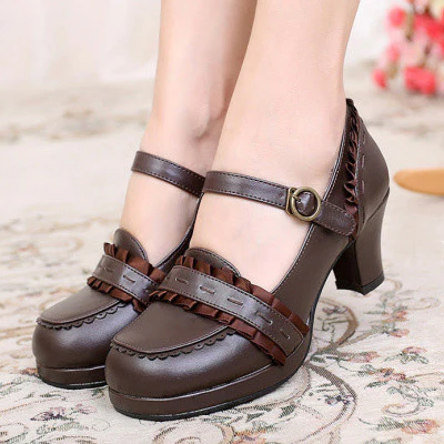 Sweet High-heeled Plain Color Lolita Shoes - Image 7