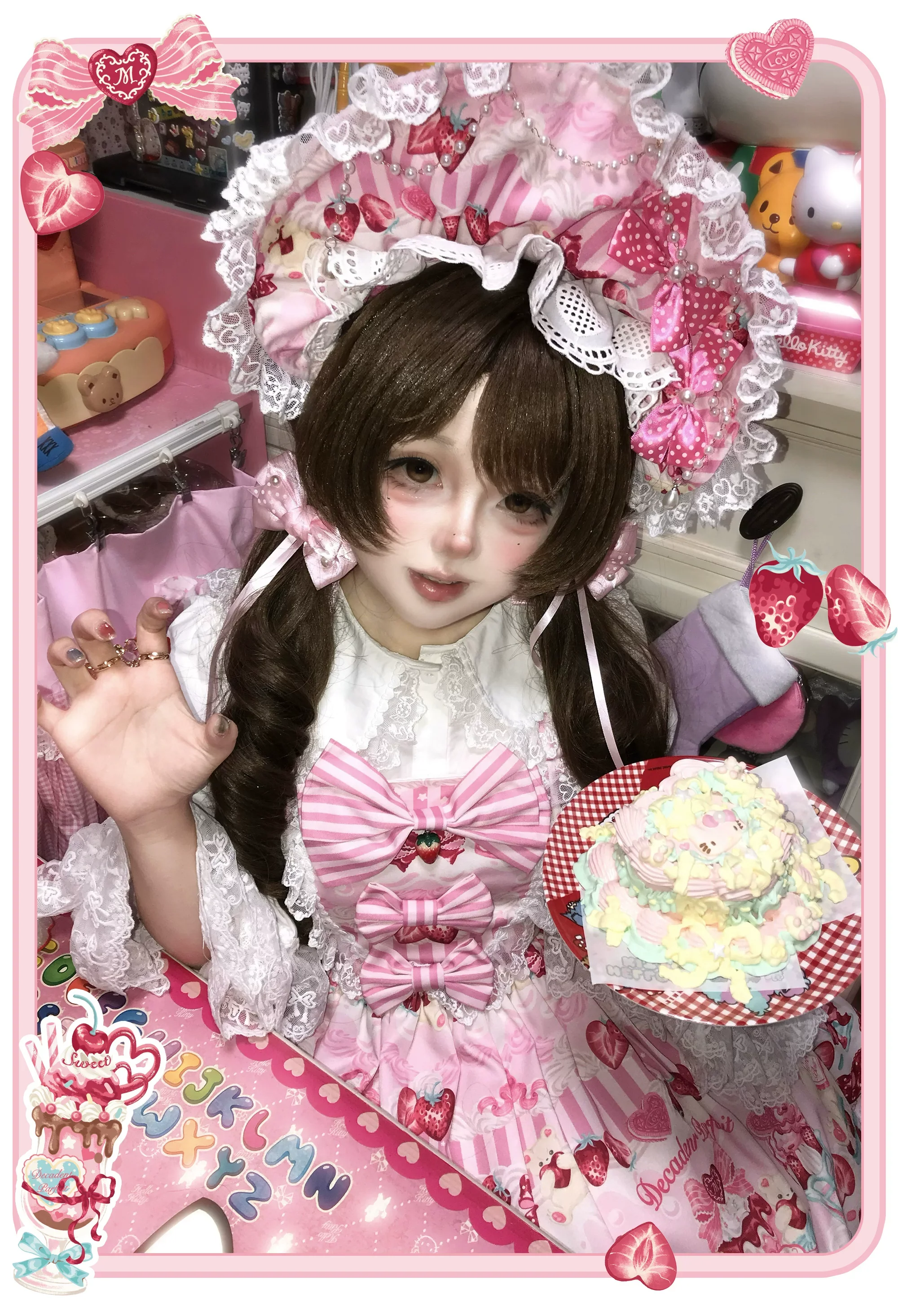 Strawberry Parfait - Strawberry Print Sweet Lolita JSK Dress, Side Pocket - Image 10