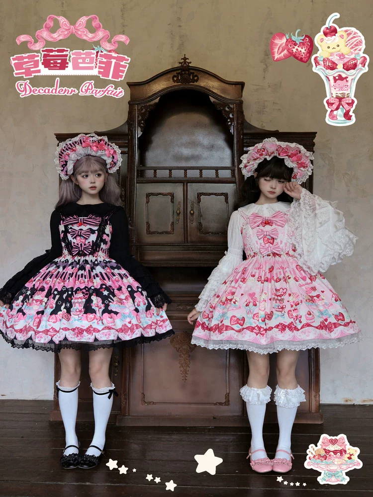Strawberry Parfait - Strawberry Print Sweet Lolita JSK Dress, Side Pocket - Image 13