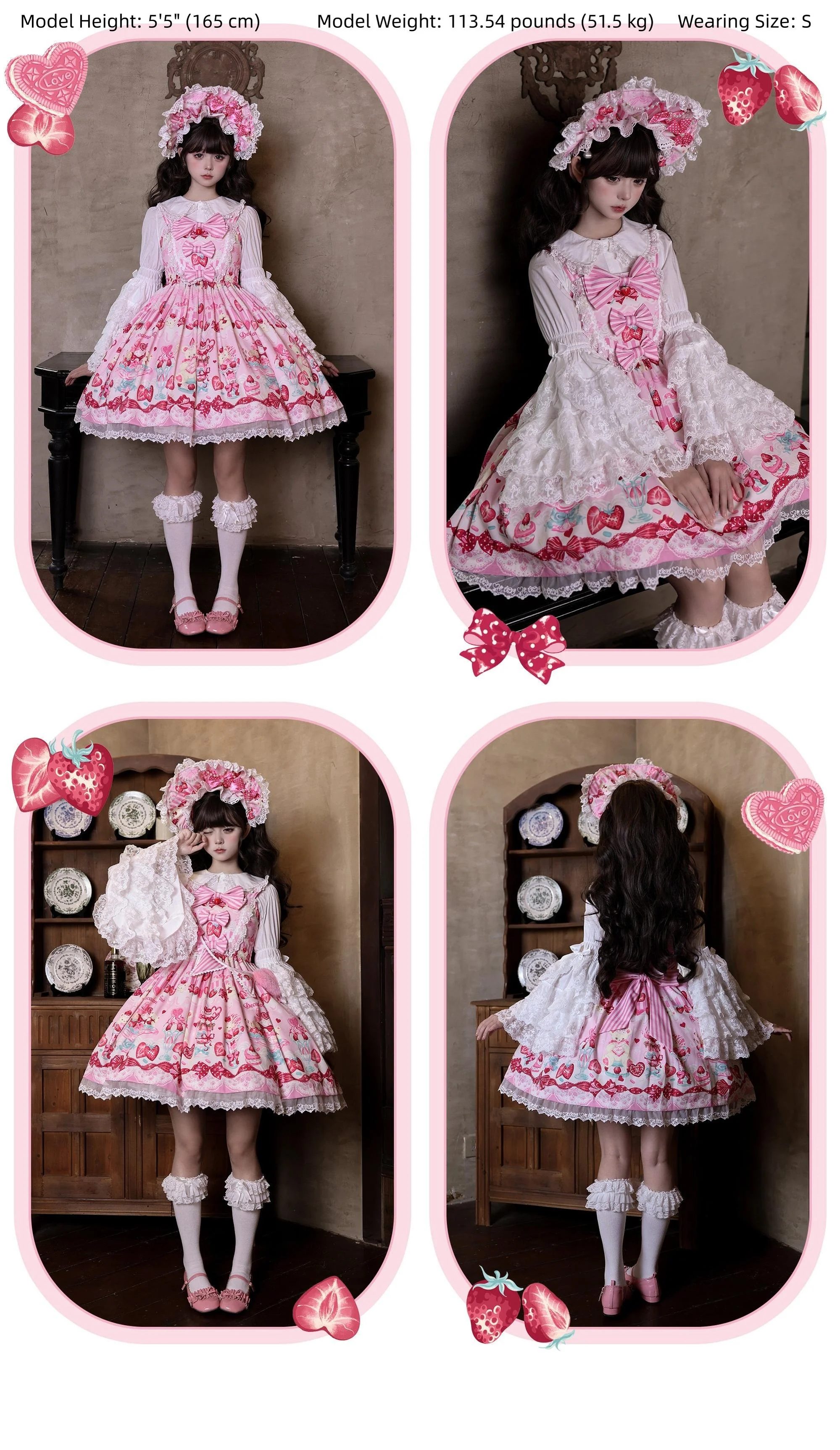 Strawberry Parfait - Strawberry Print Sweet Lolita JSK Dress, Side Pocket - Image 14