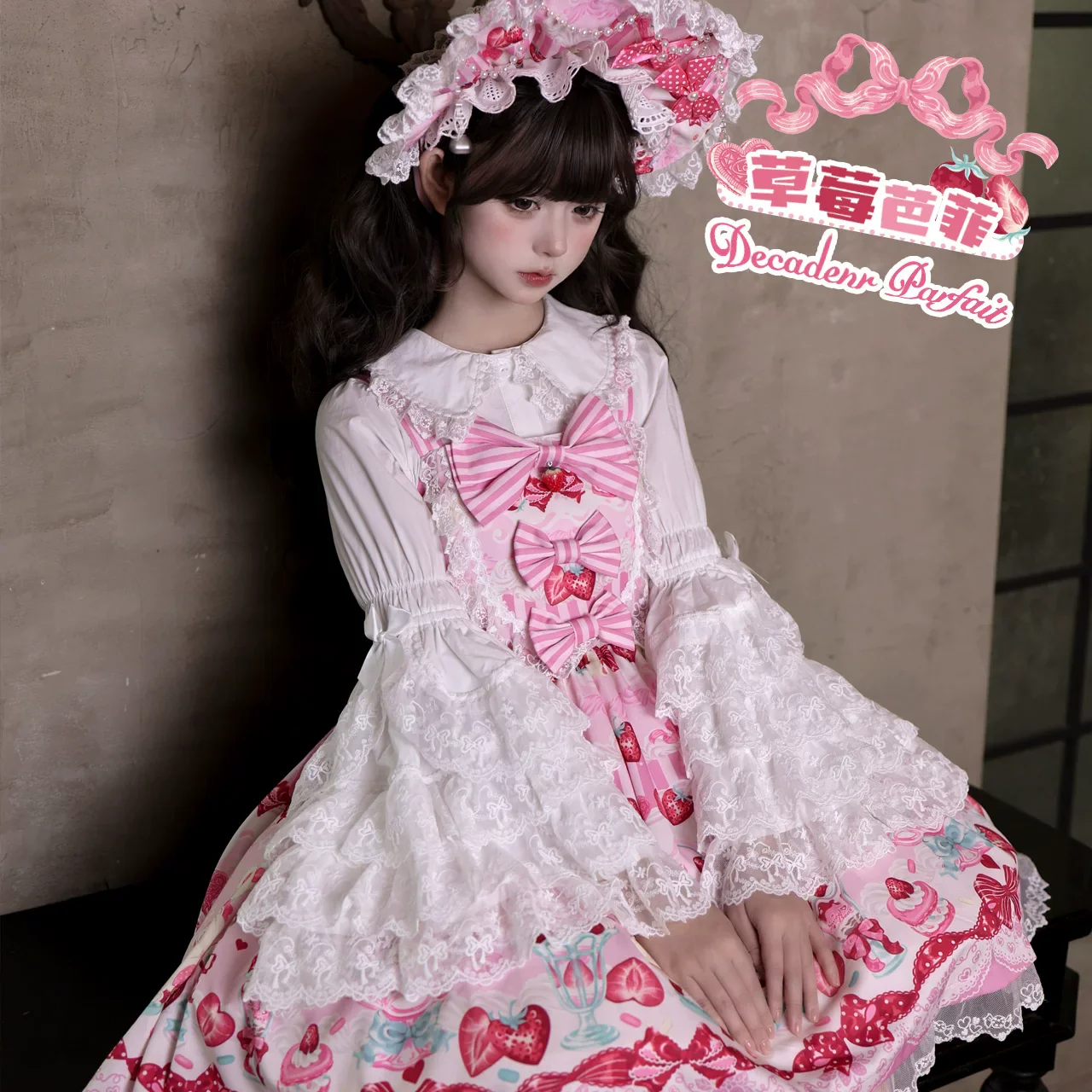 Strawberry Parfait - Strawberry Print Sweet Lolita JSK Dress, Side Pocket - Image 6