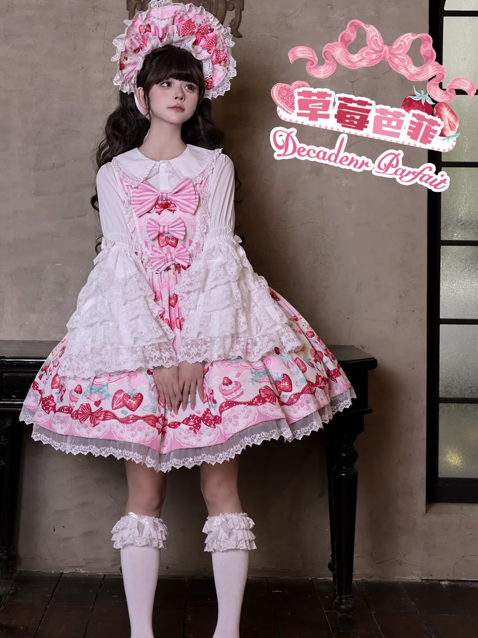 Strawberry Parfait - Strawberry Print Sweet Lolita JSK Dress, Side Pocket - Image 7
