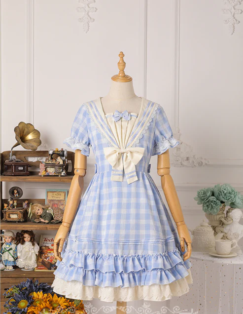 Tartan Sailor Lolita OP Dress - Image 17