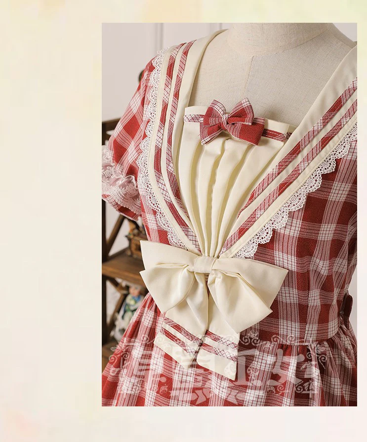 Tartan Sailor Lolita OP Dress - Image 22
