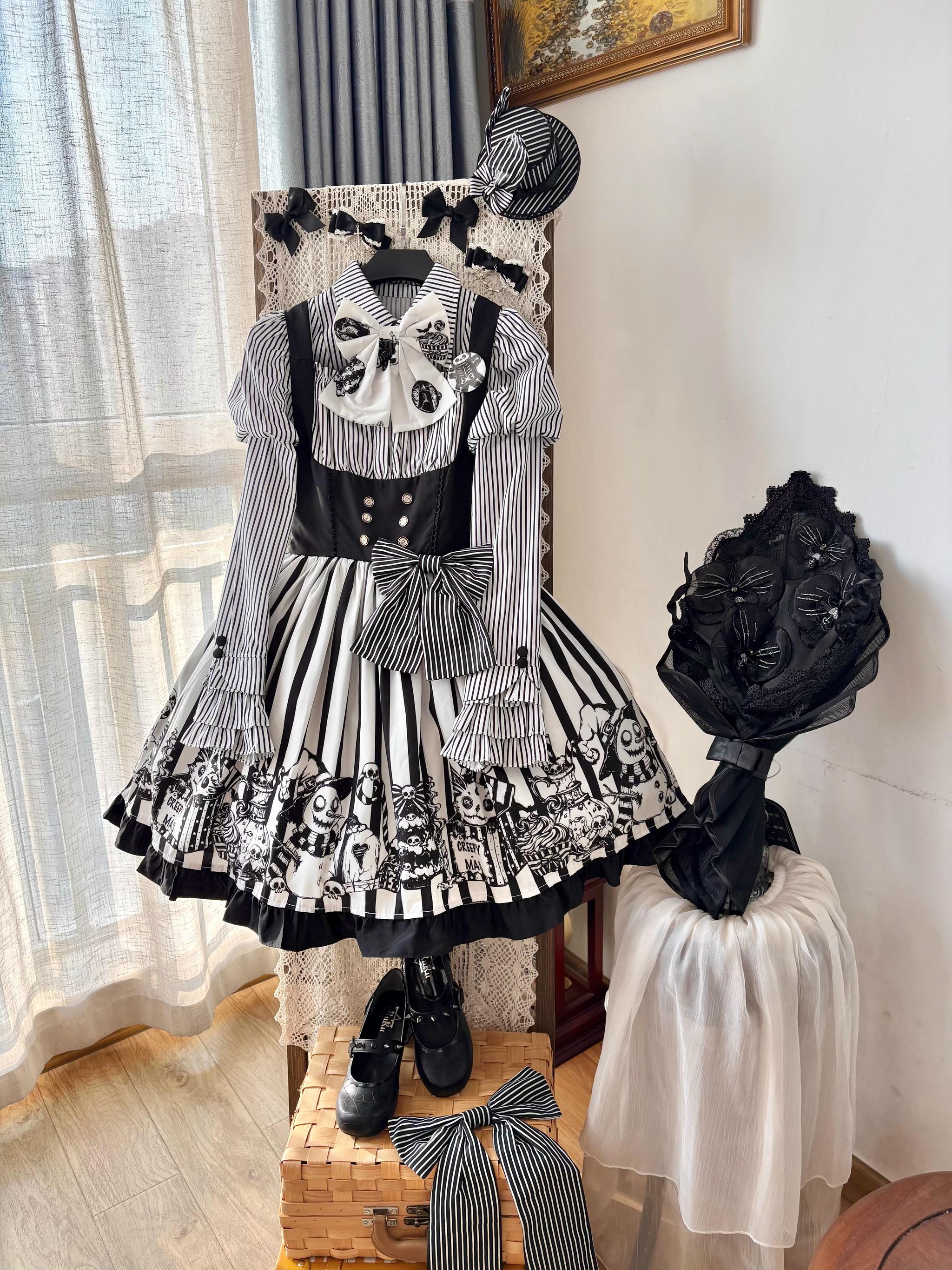 Strange Christmas - Striped Gothic Lolita JSK, Bust Supporting Dress - Image 10