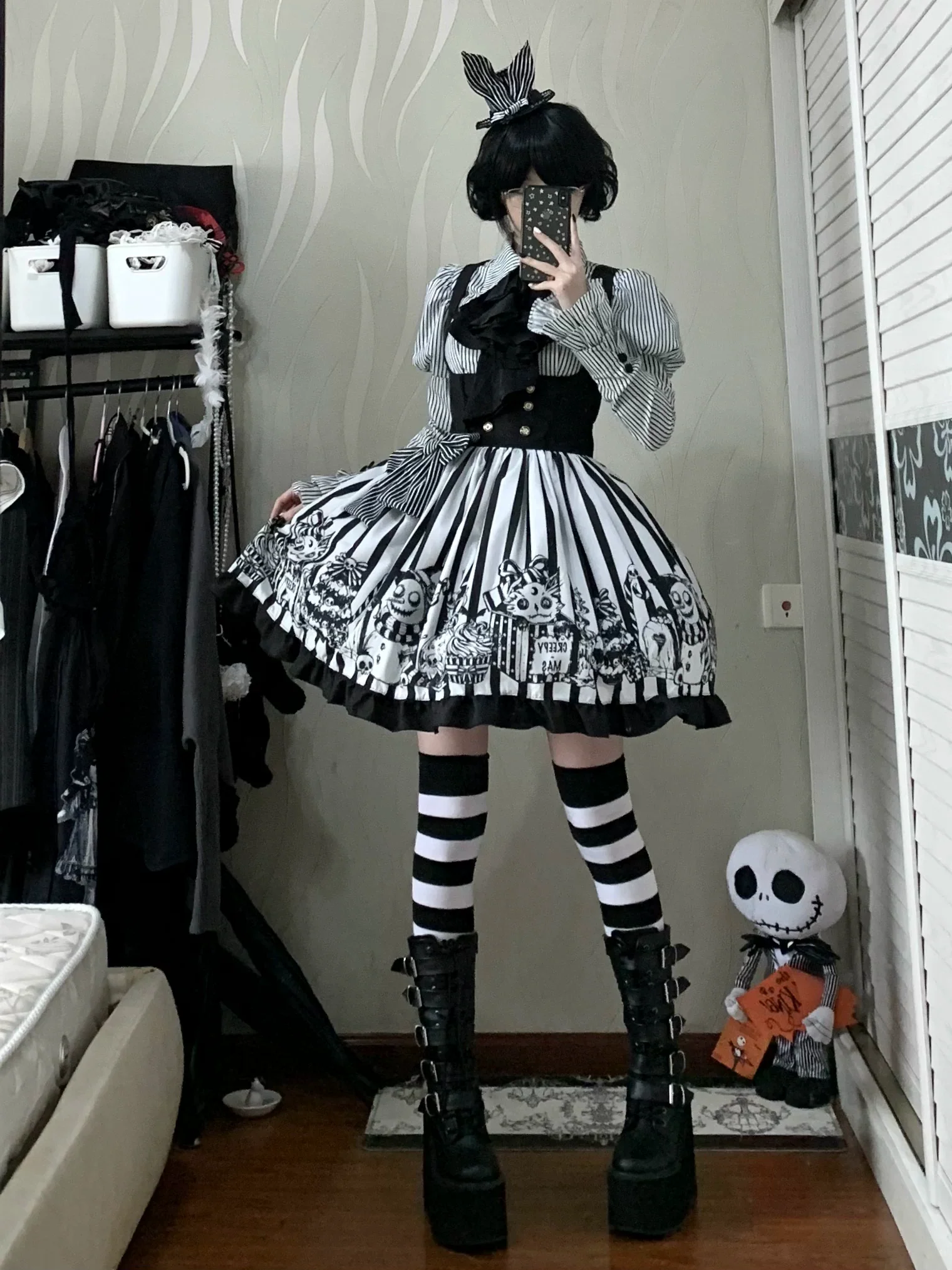 Strange Christmas - Striped Gothic Lolita JSK, Bust Supporting Dress - Image 4
