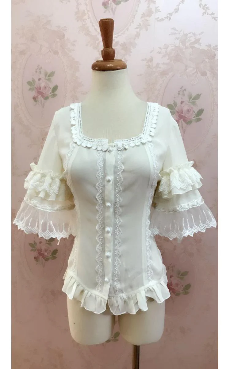 YIlia - Summer Lace Short Sleeve Lolita Blouse - Image 4