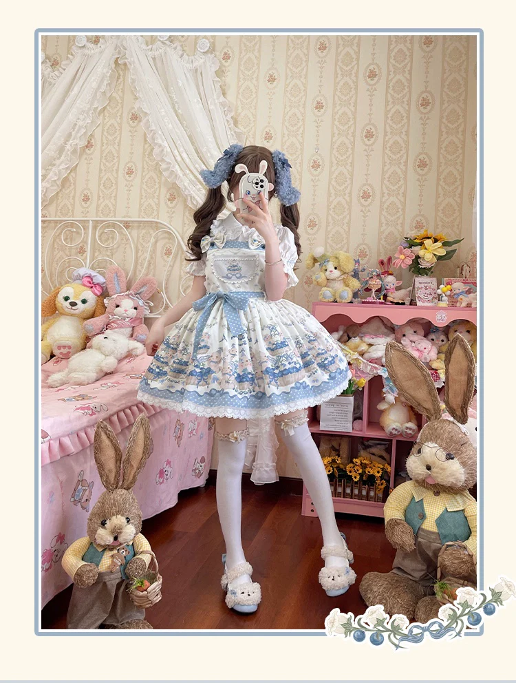 Akiyama Future Studio - Blueberry Tart Party - Sweet Blue Lolita Salopette Dress Blueberry Tart Print JSK Dress - Image 15