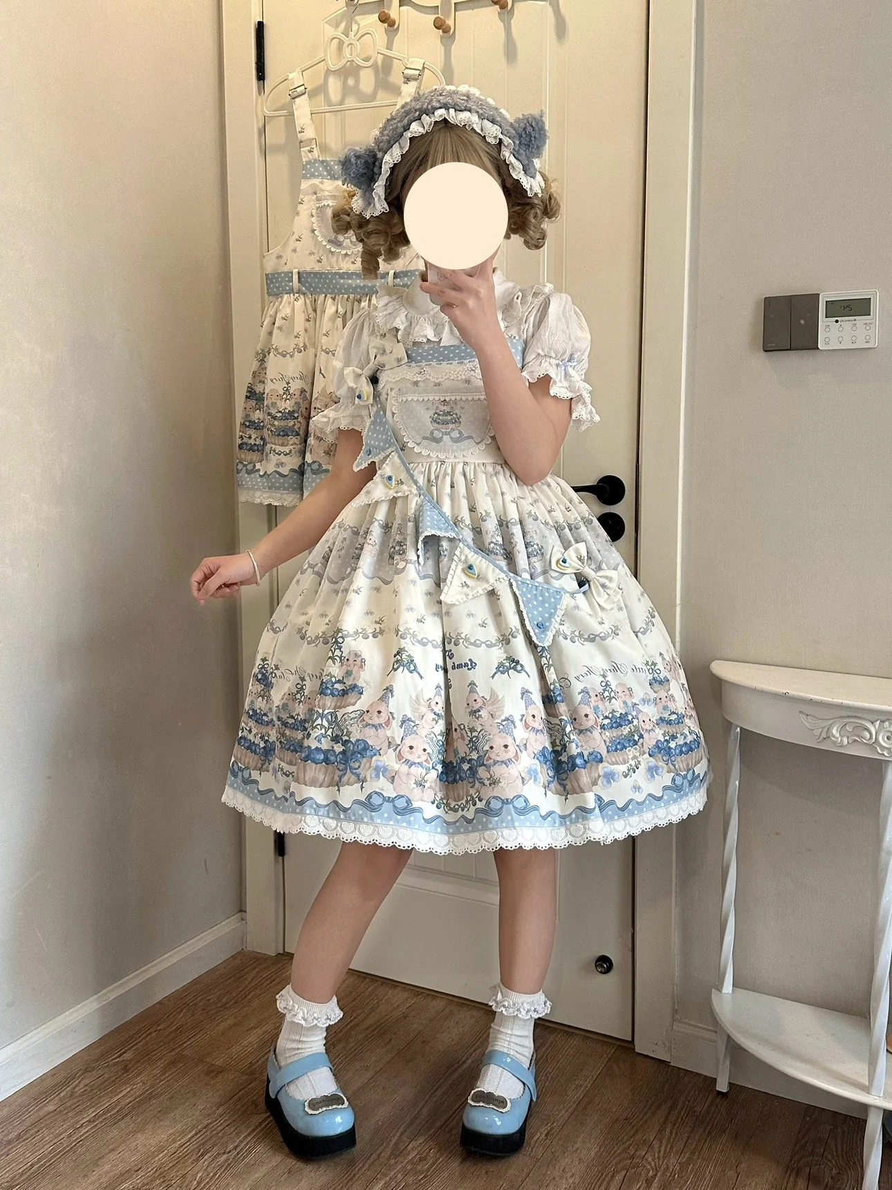 Akiyama Future Studio - Blueberry Tart Party - Sweet Blue Lolita Salopette Dress Blueberry Tart Print JSK Dress - Image 2