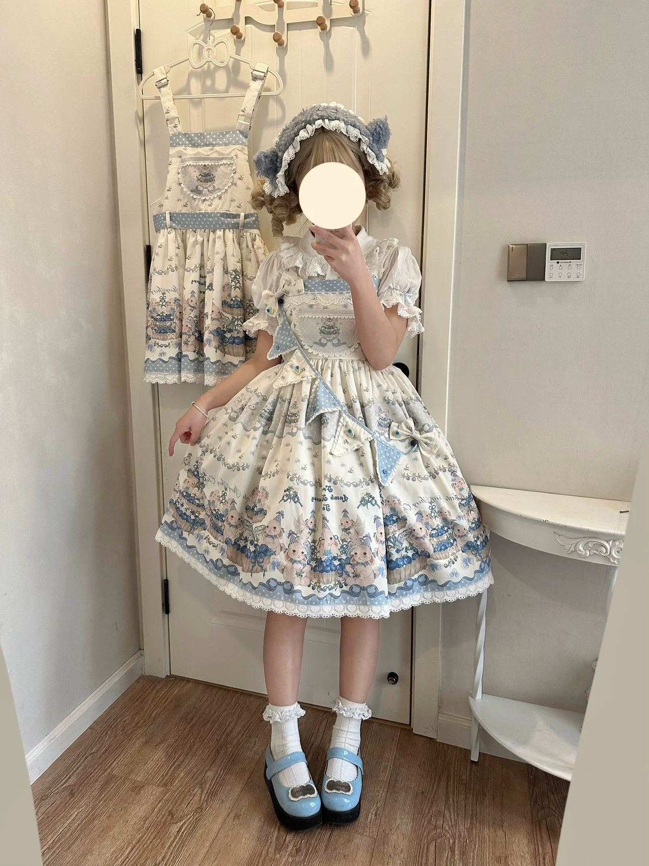 Akiyama Future Studio - Blueberry Tart Party - Sweet Blue Lolita Salopette Dress Blueberry Tart Print JSK Dress - Image 3