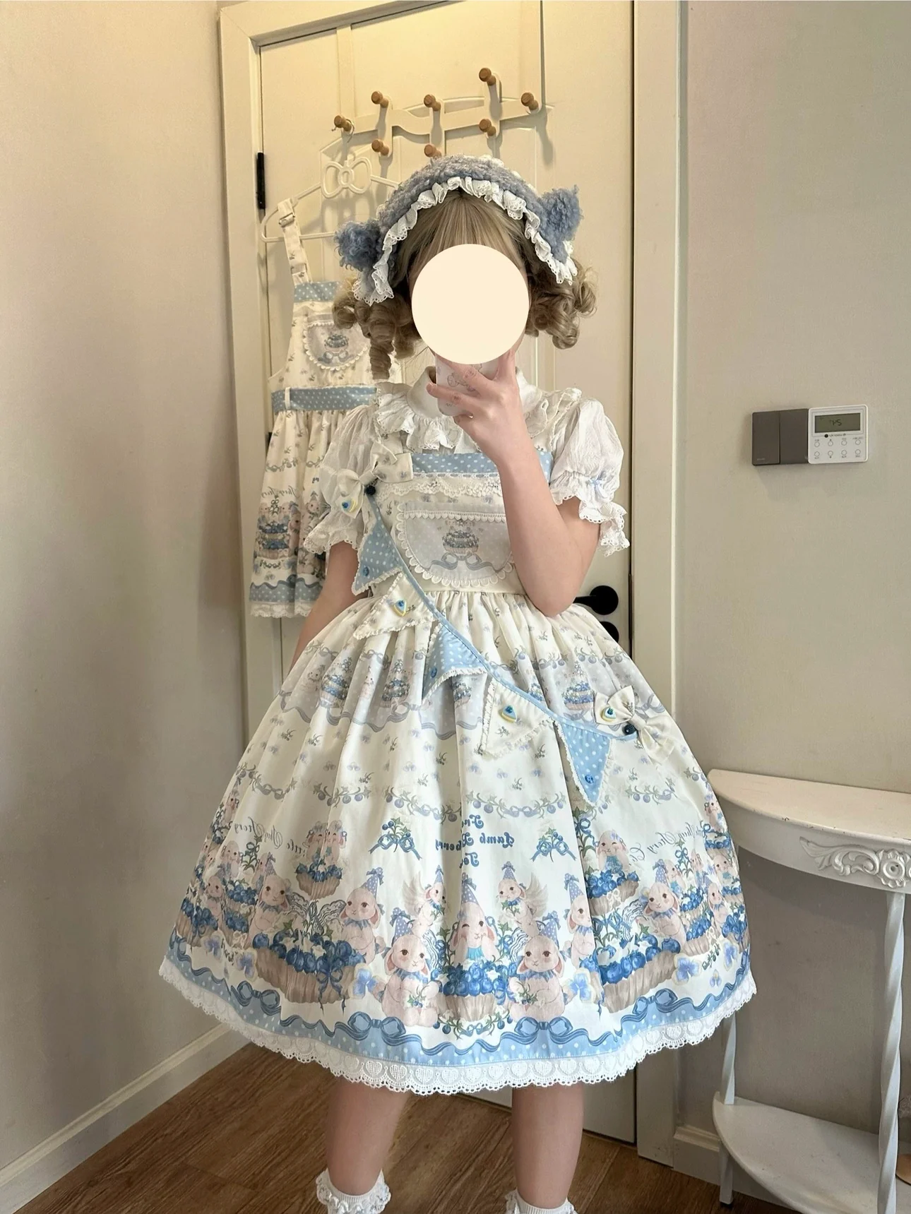 Akiyama Future Studio - Blueberry Tart Party - Sweet Blue Lolita Salopette Dress Blueberry Tart Print JSK Dress - Image 4