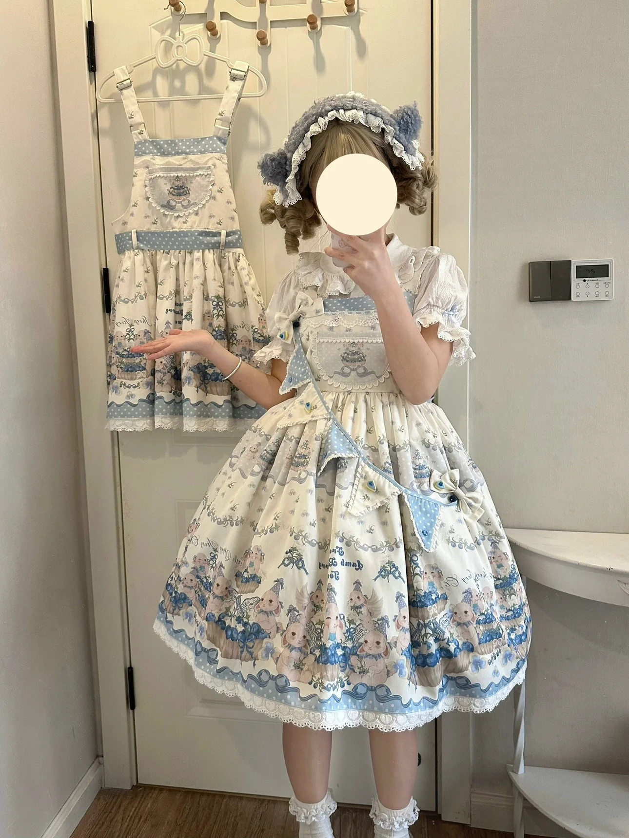 Akiyama Future Studio - Blueberry Tart Party - Sweet Blue Lolita Salopette Dress Blueberry Tart Print JSK Dress - Image 5