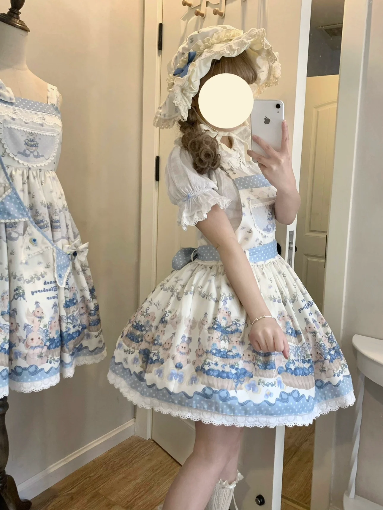 Akiyama Future Studio - Blueberry Tart Party - Sweet Blue Lolita Salopette Dress Blueberry Tart Print JSK Dress - Image 6