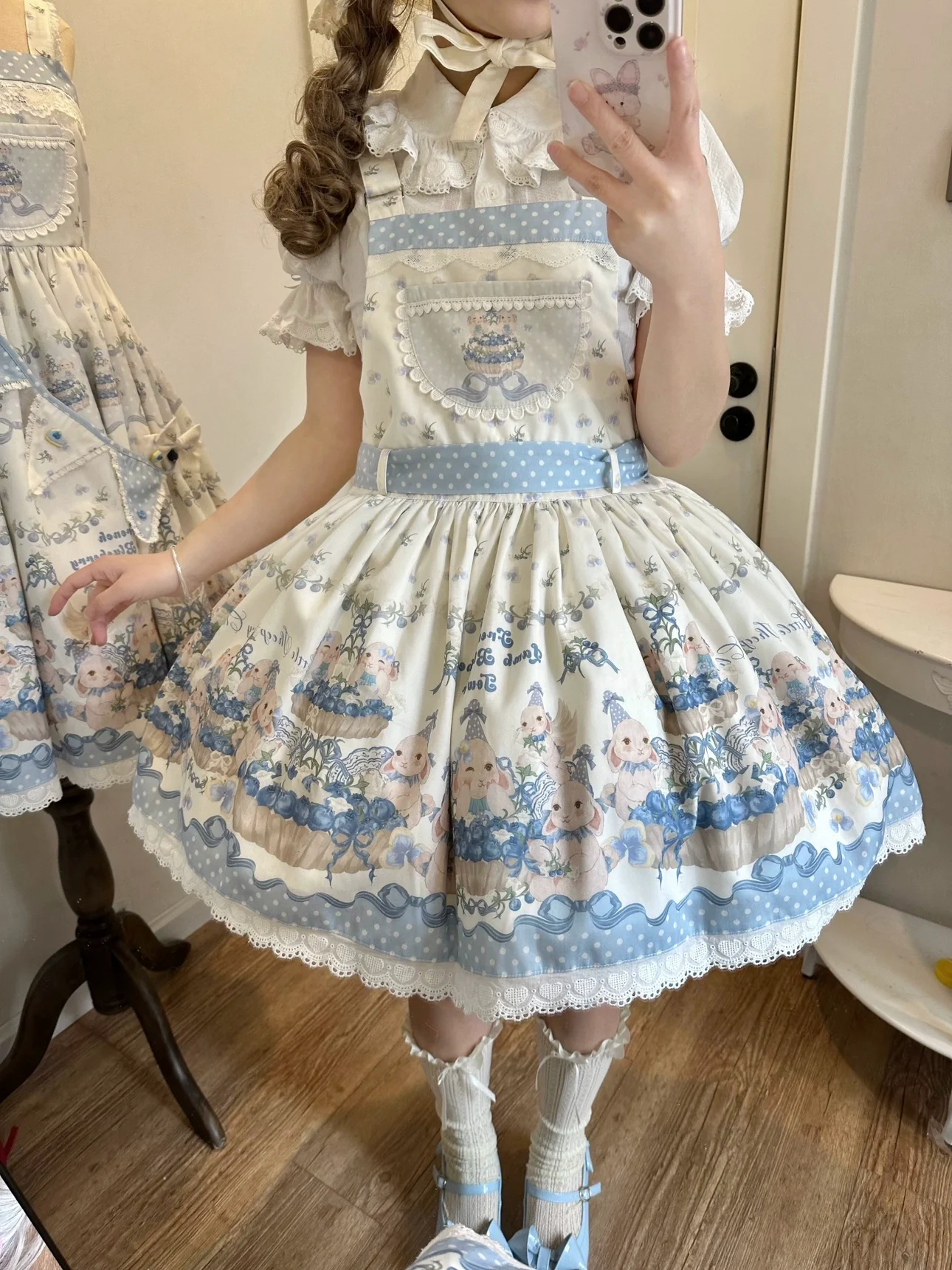 Akiyama Future Studio - Blueberry Tart Party - Sweet Blue Lolita Salopette Dress Blueberry Tart Print JSK Dress - Image 7