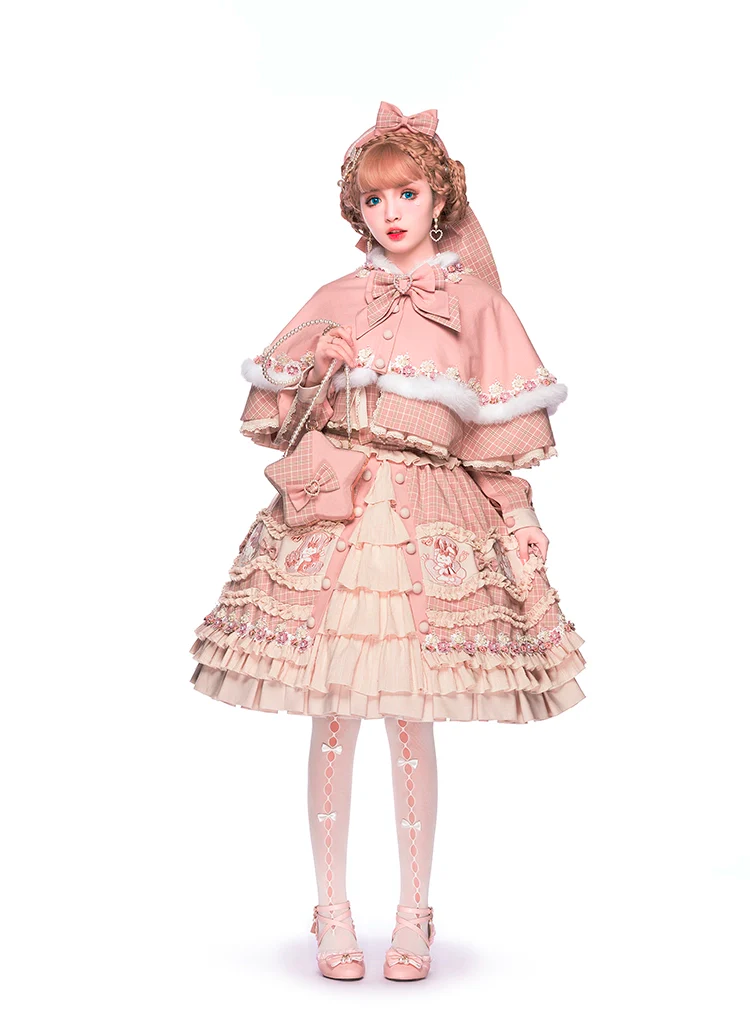 Youpairui - Helford - Sweet Coordinated Lolita Suit Pink Plaid Lolita SK Set - Image 13