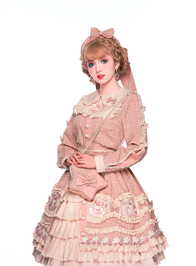 Youpairui - Helford - Sweet Coordinated Lolita Suit Pink Plaid Lolita SK Set - Image 17