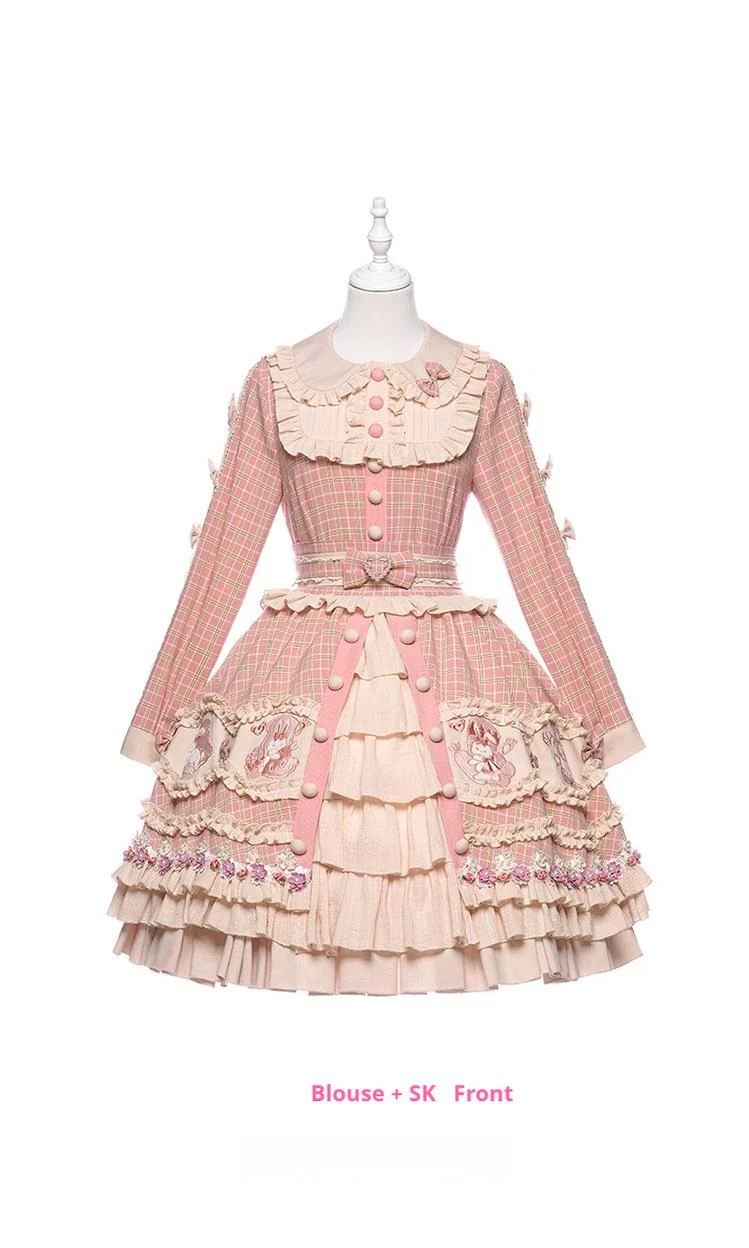 Youpairui - Helford - Sweet Coordinated Lolita Suit Pink Plaid Lolita SK Set - Image 23