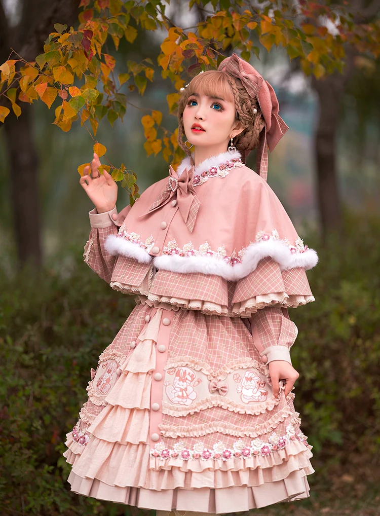 Youpairui - Helford - Sweet Coordinated Lolita Suit Pink Plaid Lolita SK Set - Image 3