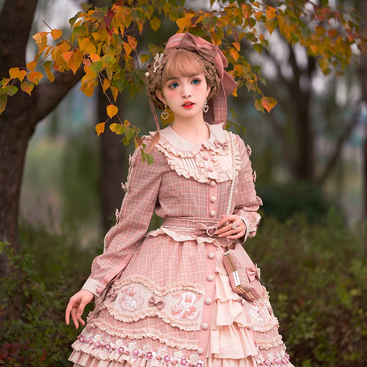 Youpairui - Helford - Sweet Coordinated Lolita Suit Pink Plaid Lolita SK Set - Image 4
