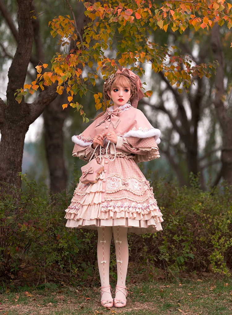 Youpairui - Helford - Sweet Coordinated Lolita Suit Pink Plaid Lolita SK Set - Image 6