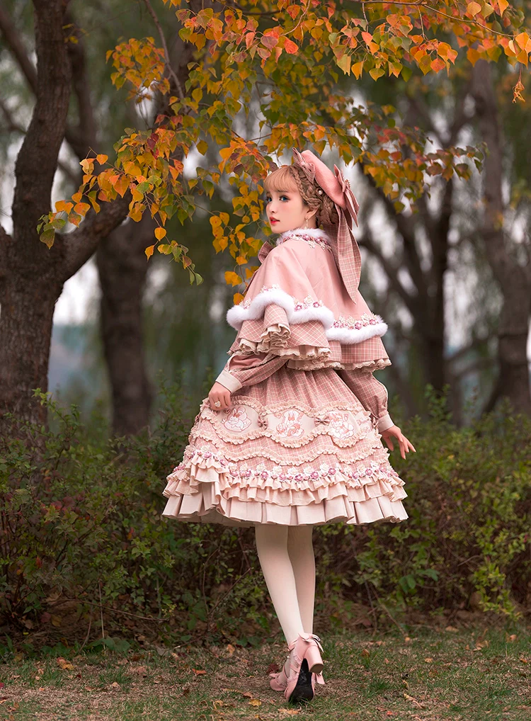 Youpairui - Helford - Sweet Coordinated Lolita Suit Pink Plaid Lolita SK Set - Image 7