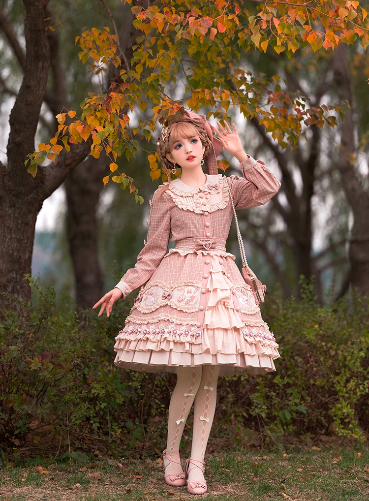 Youpairui - Helford - Sweet Coordinated Lolita Suit Pink Plaid Lolita SK Set - Image 8
