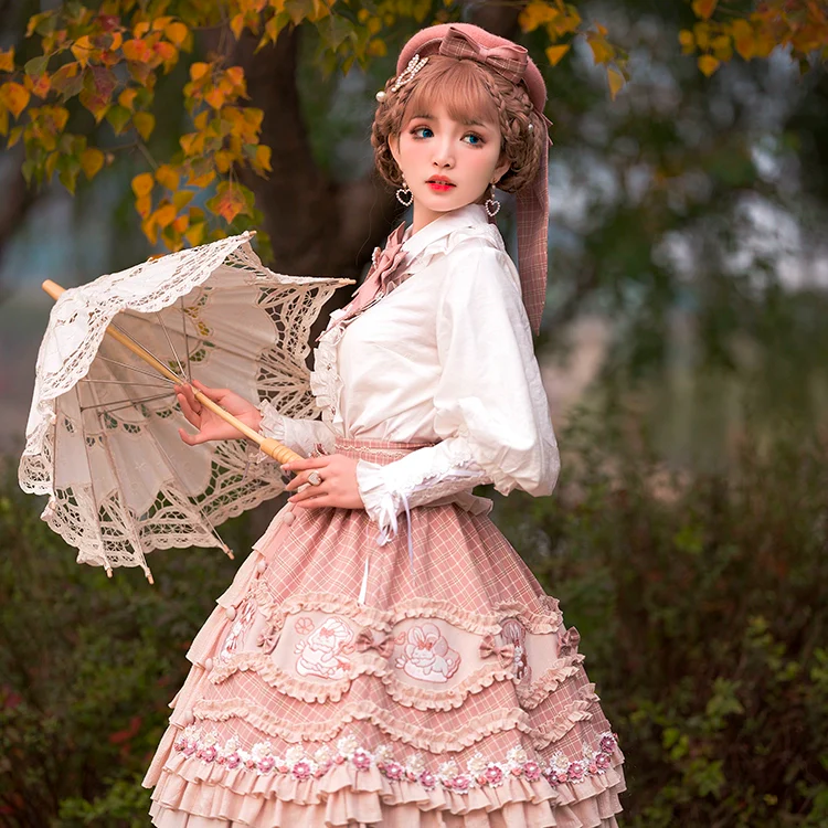 Youpairui - Helford - Sweet Coordinated Lolita Suit Pink Plaid Lolita SK Set - Image 9