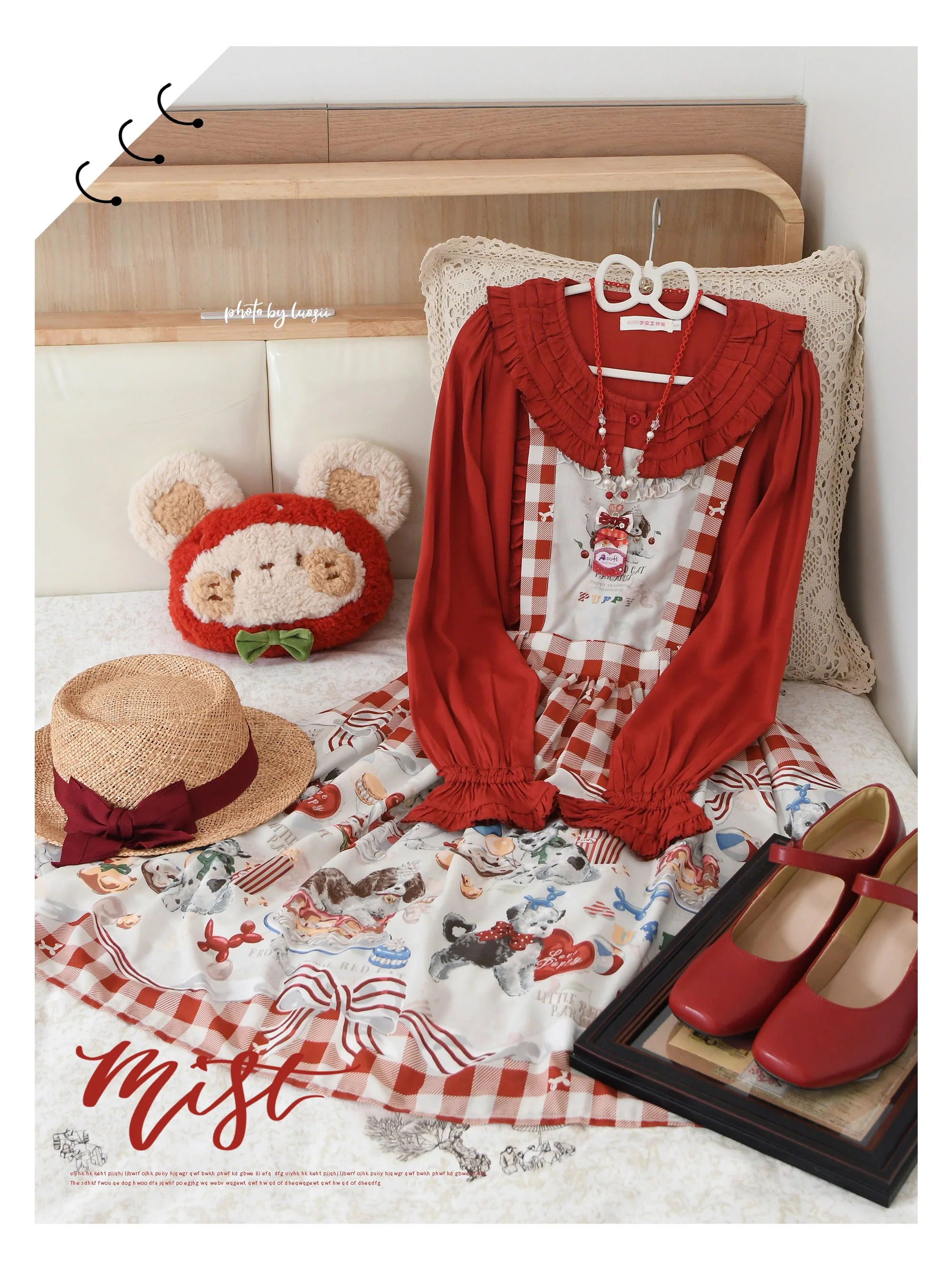 Wine Drunk Rose - Sweet Cotton Lolita Blouse with Ruffles and Pleats - Image 6