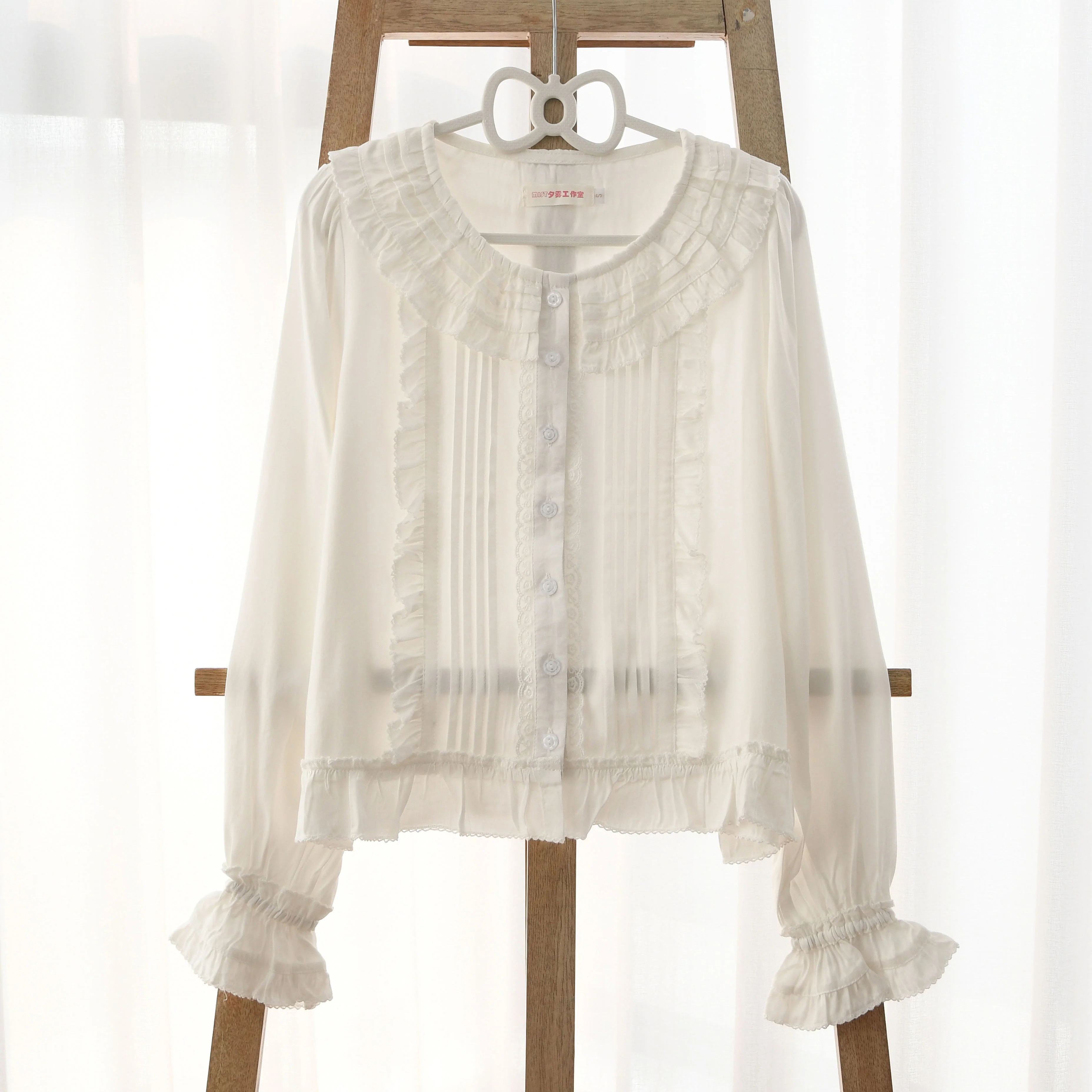 Wine Drunk Rose - Sweet Cotton Lolita Blouse with Ruffles and Pleats - Image 8