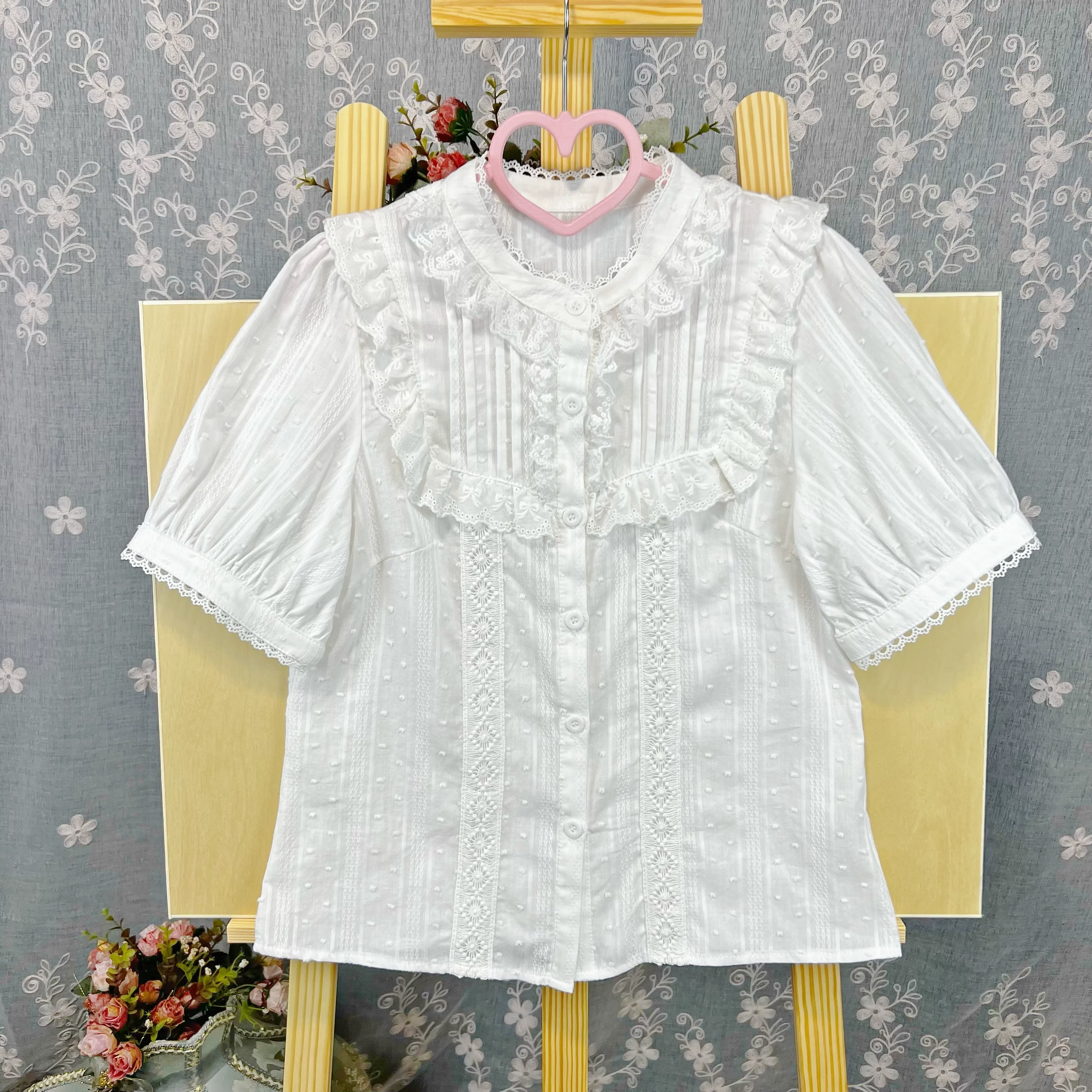 Sweet Lolita Blouse Cotton Summer Short Sleeve Shirt - Image 6