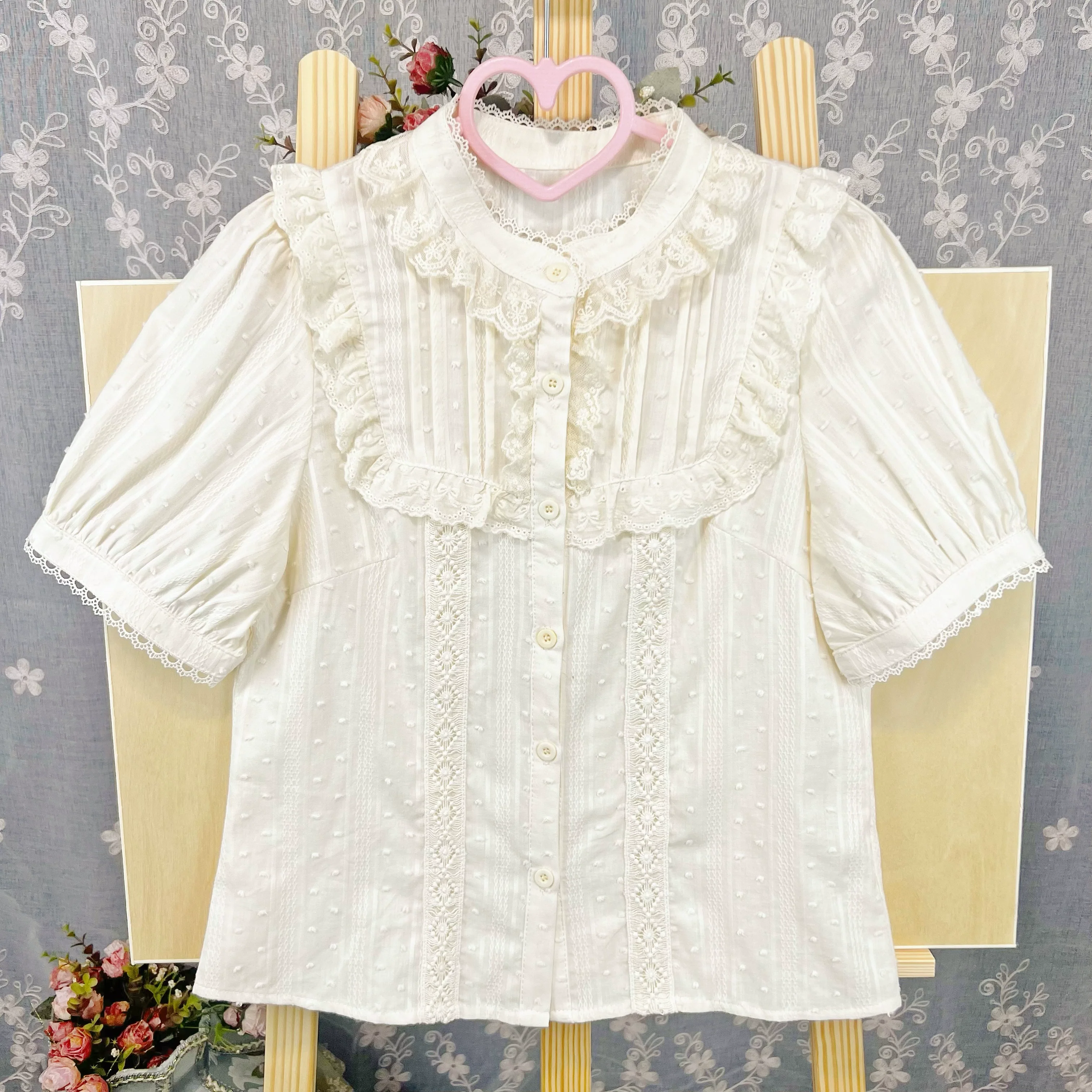 Sweet Lolita Blouse Cotton Summer Short Sleeve Shirt - Image 7