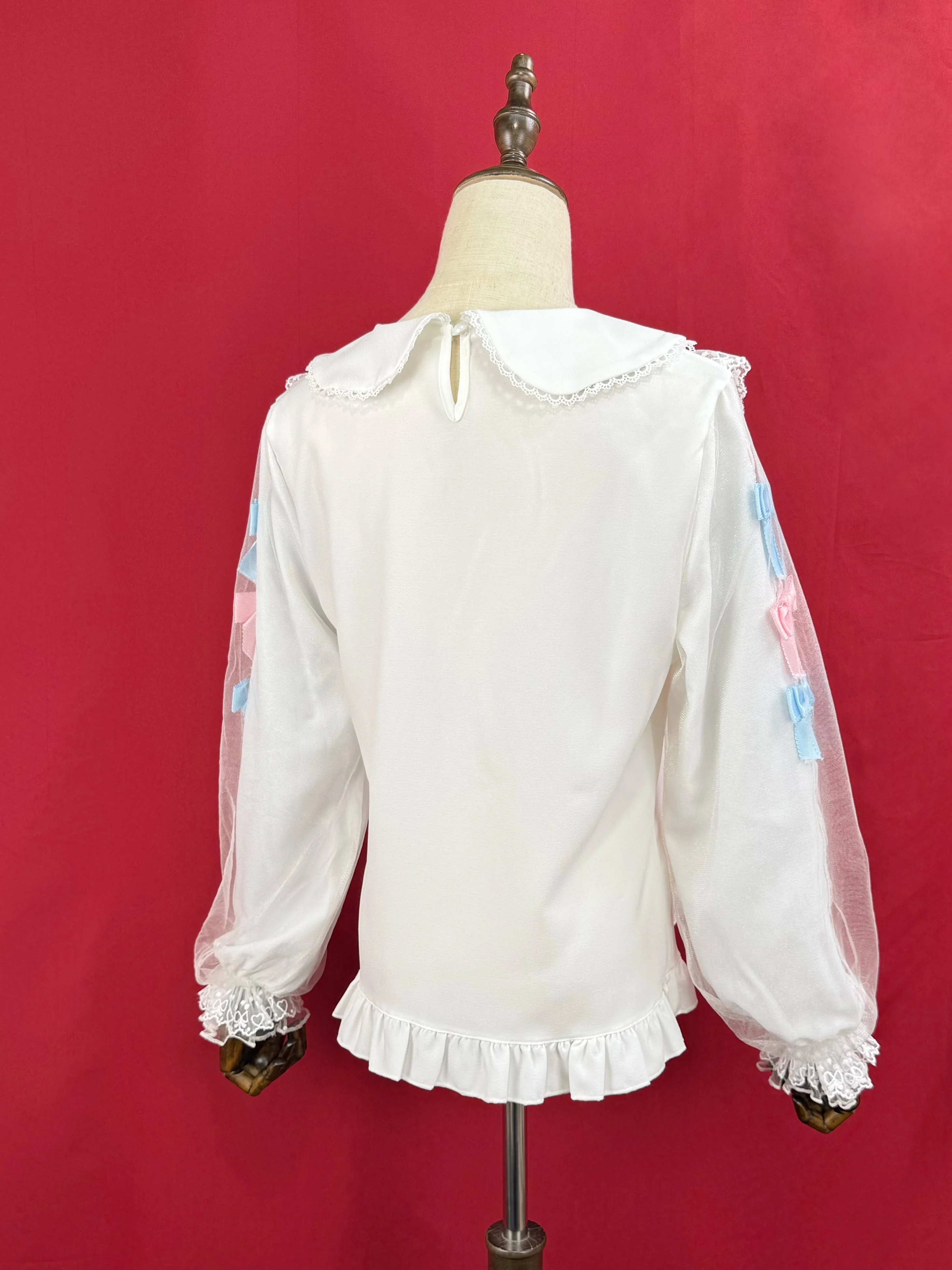 Sweet Lolita Blouse with Double-Layered Tulle Lantern Sleeves - Image 10
