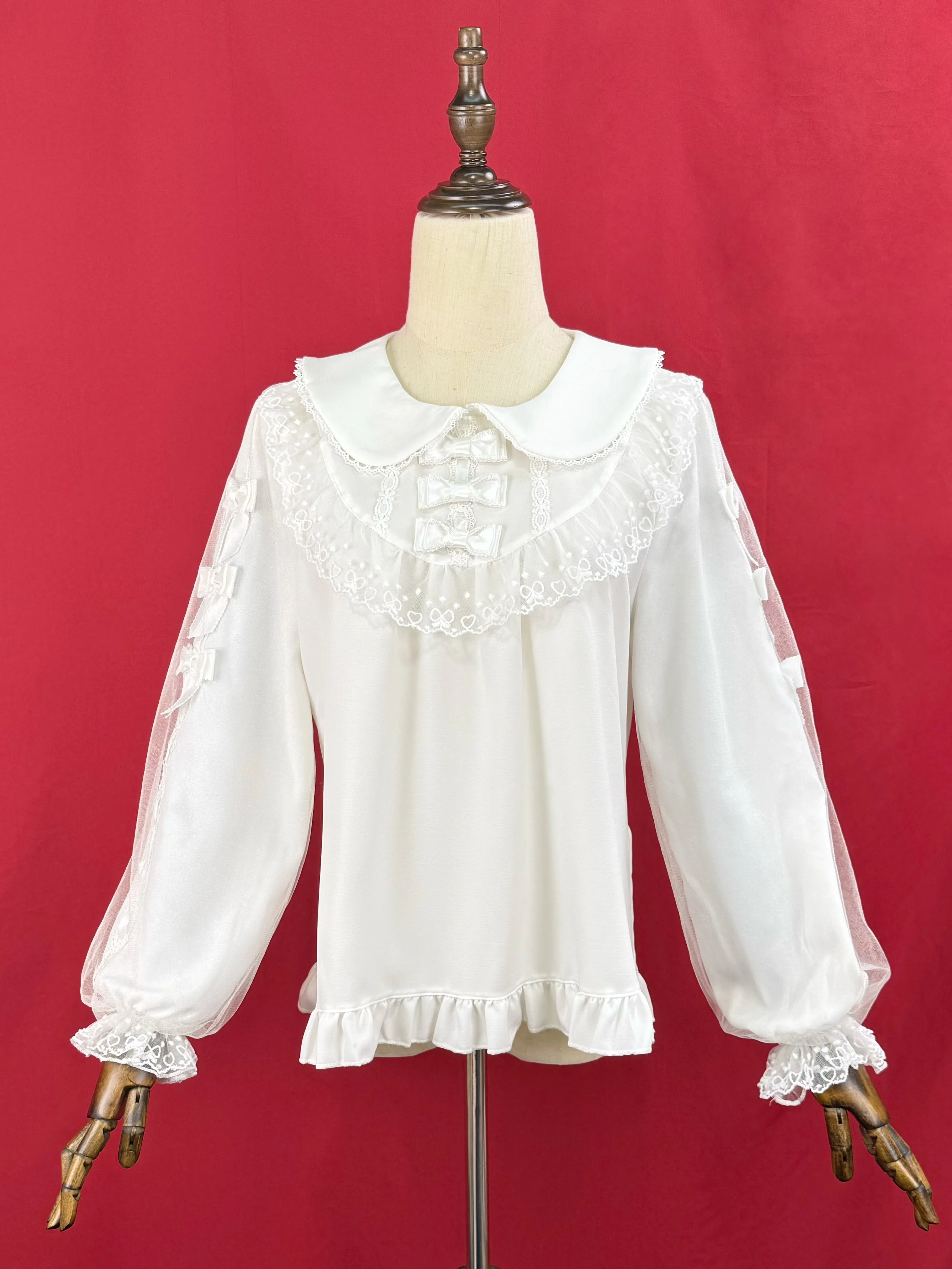 Sweet Lolita Blouse with Double-Layered Tulle Lantern Sleeves - Image 6