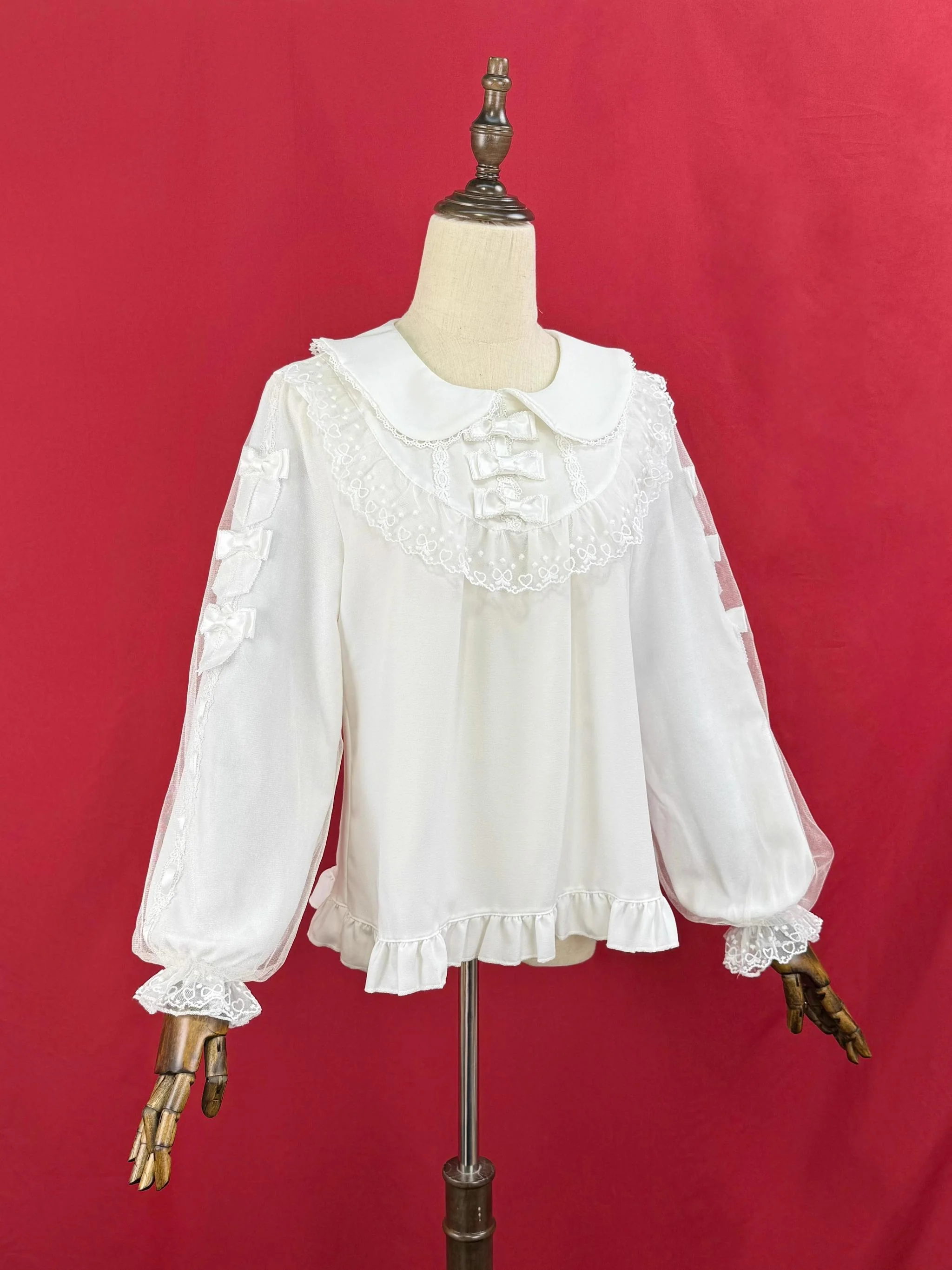 Sweet Lolita Blouse with Double-Layered Tulle Lantern Sleeves - Image 7