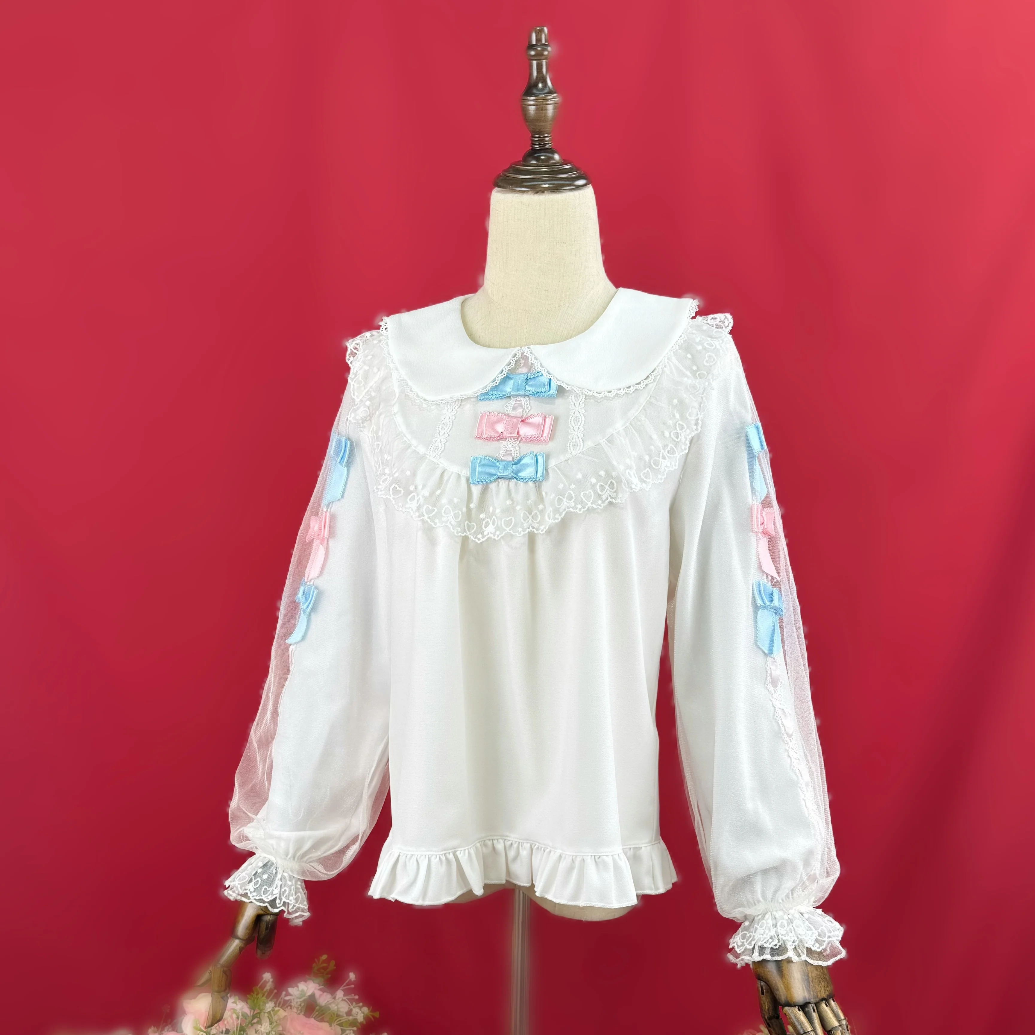 Sweet Lolita Blouse with Double-Layered Tulle Lantern Sleeves - Image 8